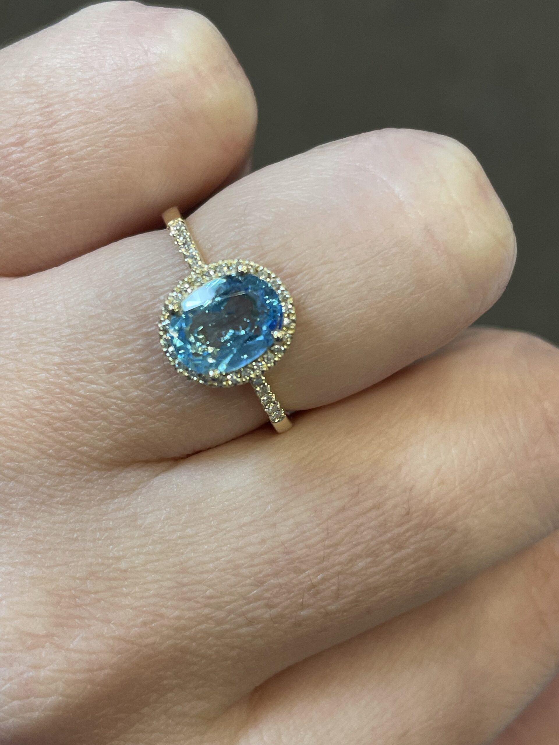 14k Yellow Gold Genuine 1.14 Cttw Blue Topaz & Diamond Halo Ring - Image 14