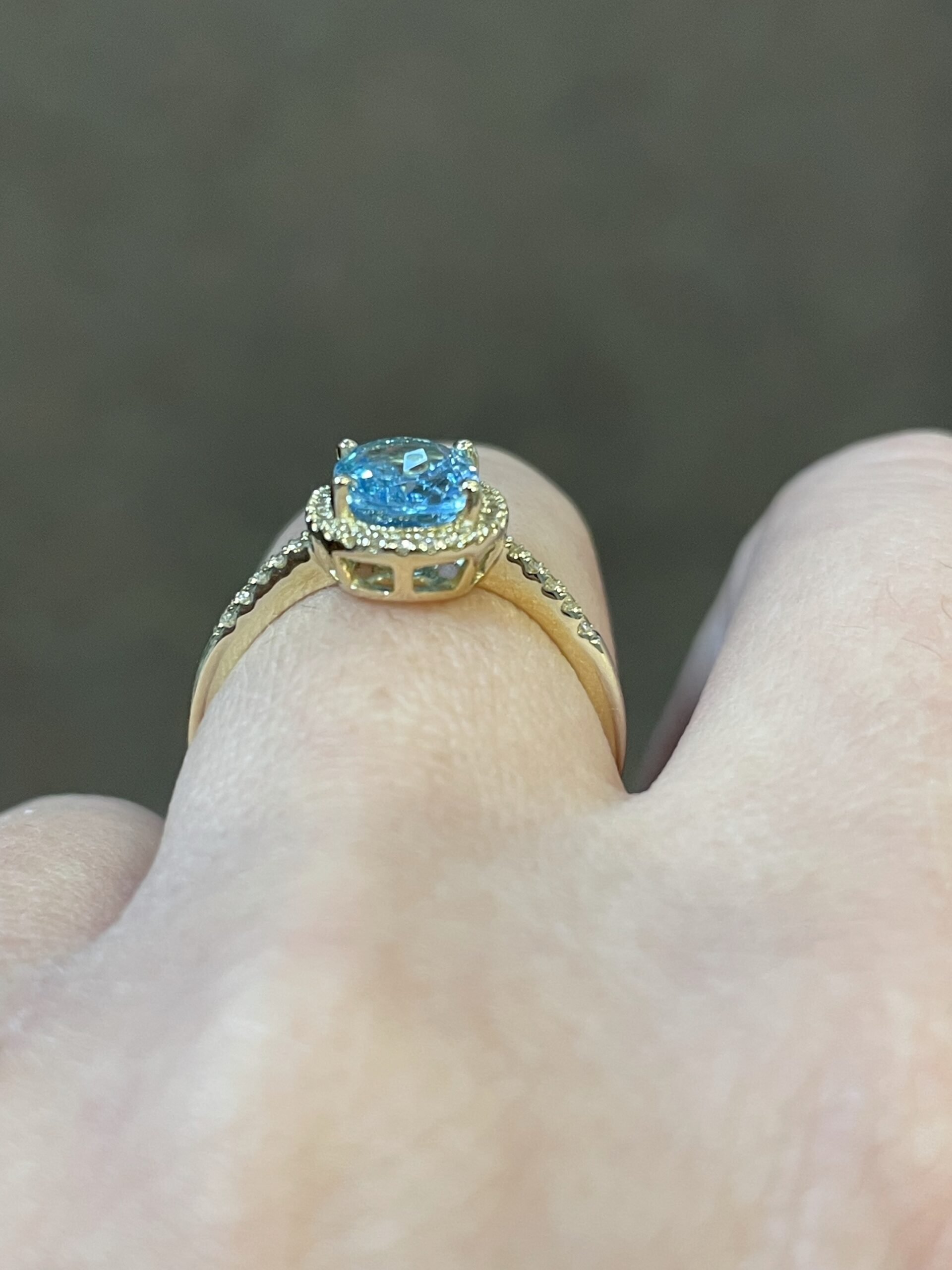 14k Yellow Gold Genuine 1.14 Cttw Blue Topaz & Diamond Halo Ring - Image 16