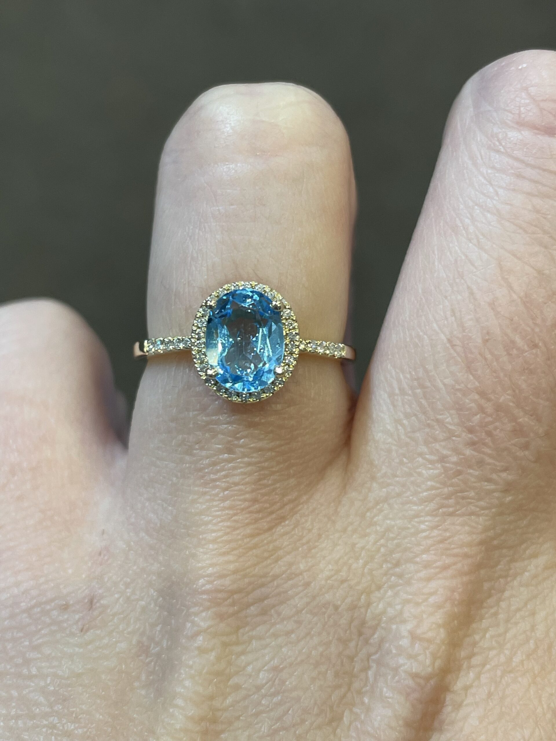 14k Yellow Gold Genuine 1.14 Cttw Blue Topaz & Diamond Halo Ring - Image 15