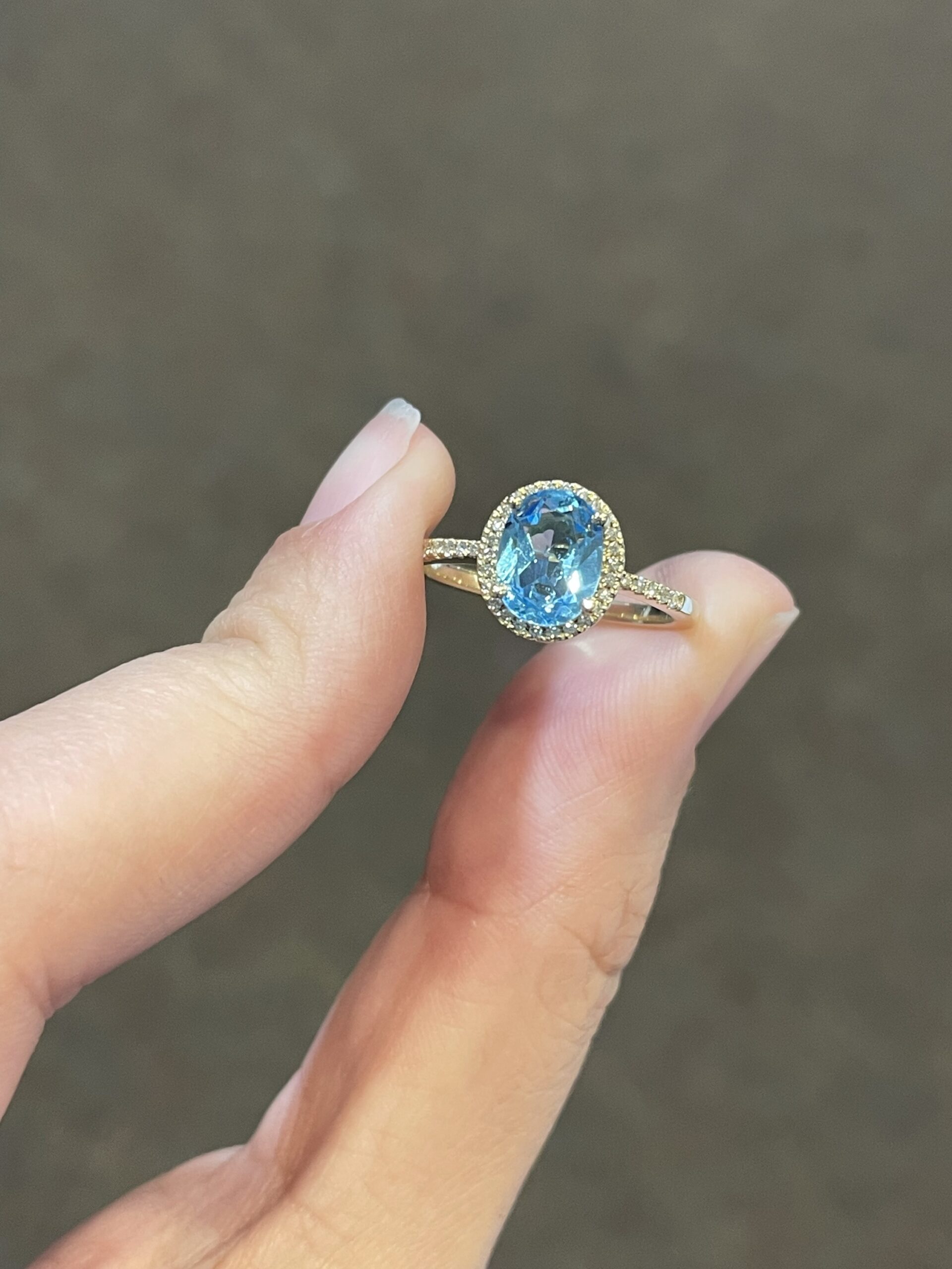 14k Yellow Gold Genuine 1.14 Cttw Blue Topaz & Diamond Halo Ring - Image 6