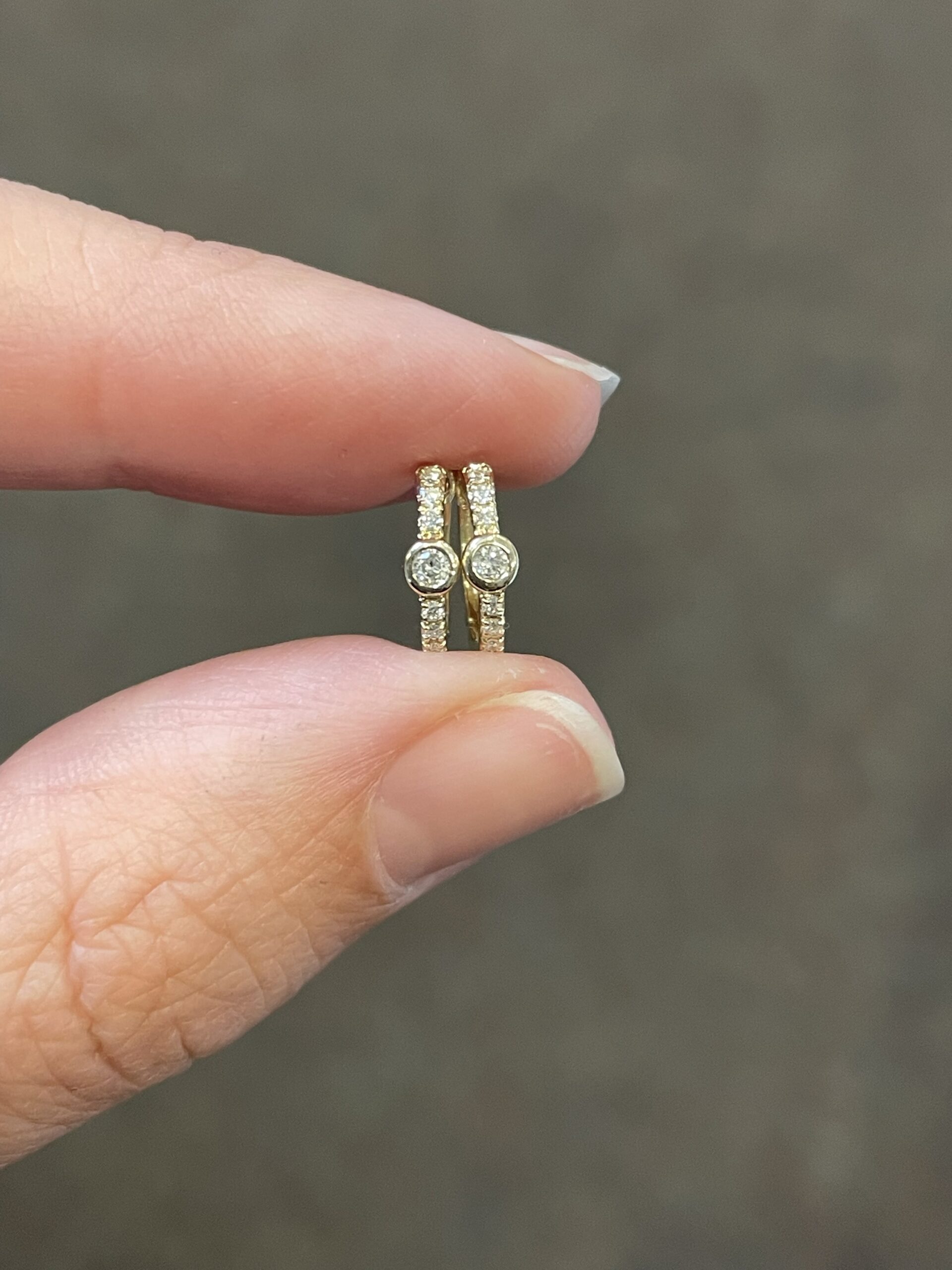 14k Yellow Gold Genuine Bezel Set Round Brilliant Cut Diamond Huggie Earrings - Image 2