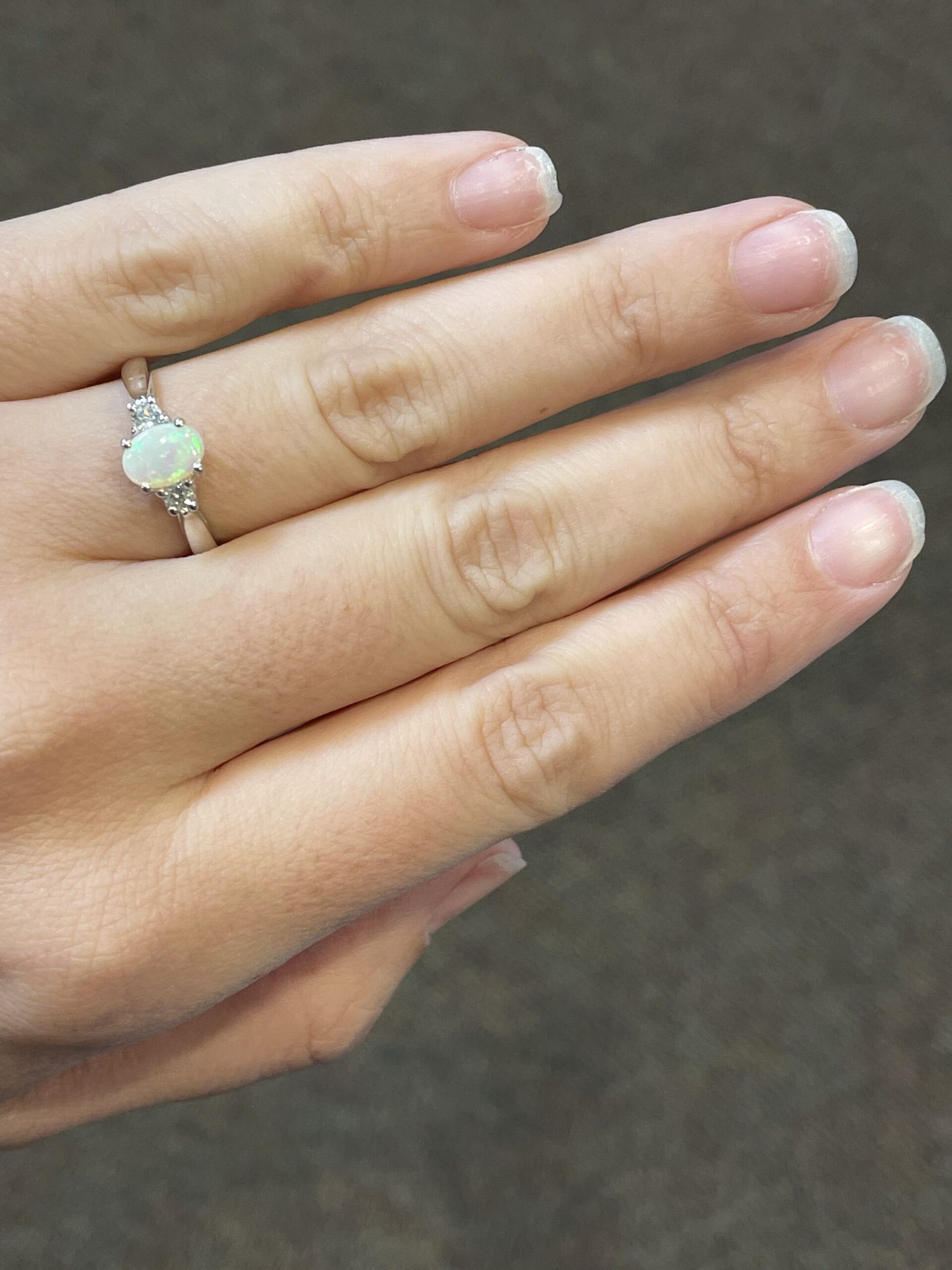 14k White Gold Genuine .49 Cttw Opal & Diamond 3 Stone Ring - Image 5