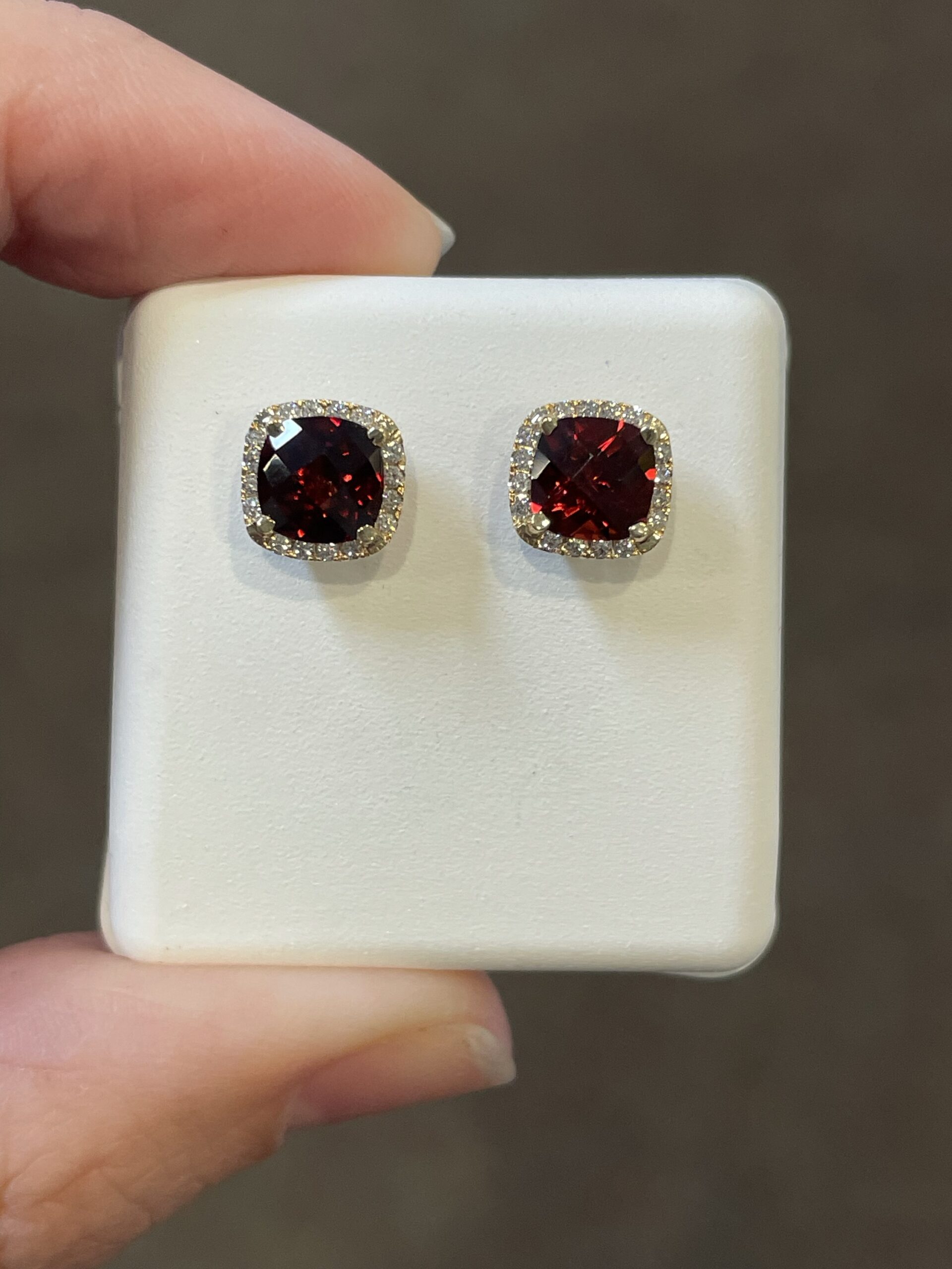 14k Yellow Gold Genuine 2.30 Cttw Garnet & Diamond Halo Stud Earrings - Image 9