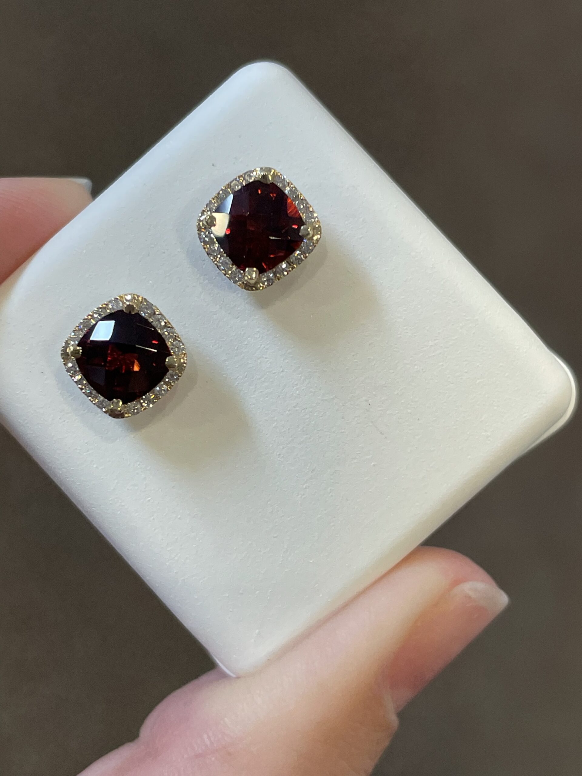 14k Yellow Gold Genuine 2.30 Cttw Garnet & Diamond Halo Stud Earrings - Image 8