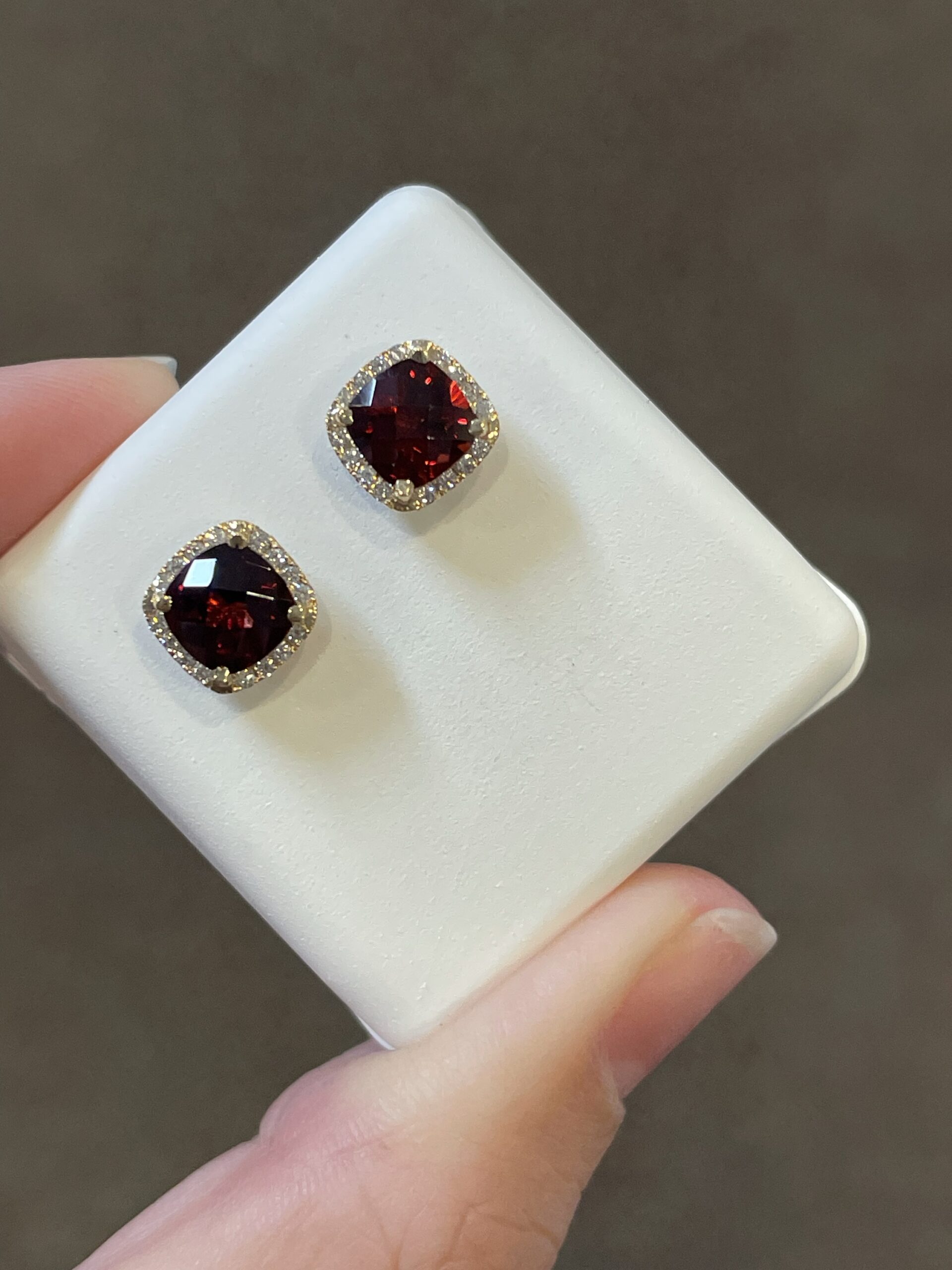 14k Yellow Gold Genuine 2.30 Cttw Garnet & Diamond Halo Stud Earrings - Image 7