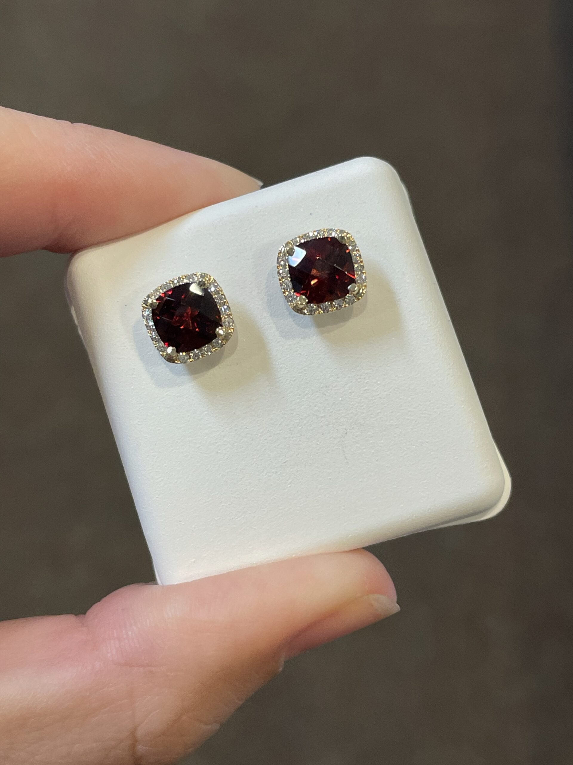 14k Yellow Gold Genuine 2.30 Cttw Garnet & Diamond Halo Stud Earrings - Image 6