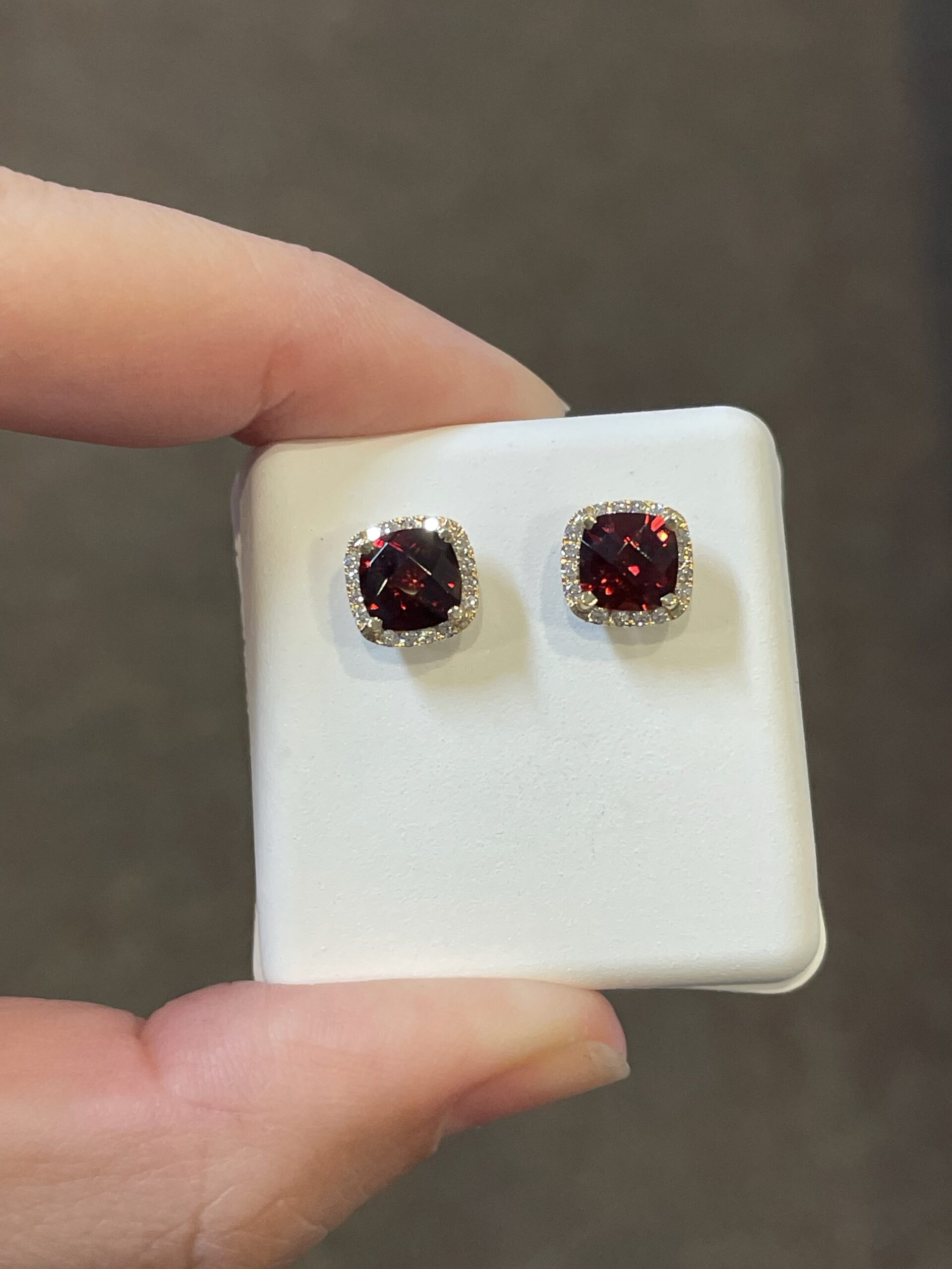14k Yellow Gold Genuine 2.30 Cttw Garnet & Diamond Halo Stud Earrings - Image 5