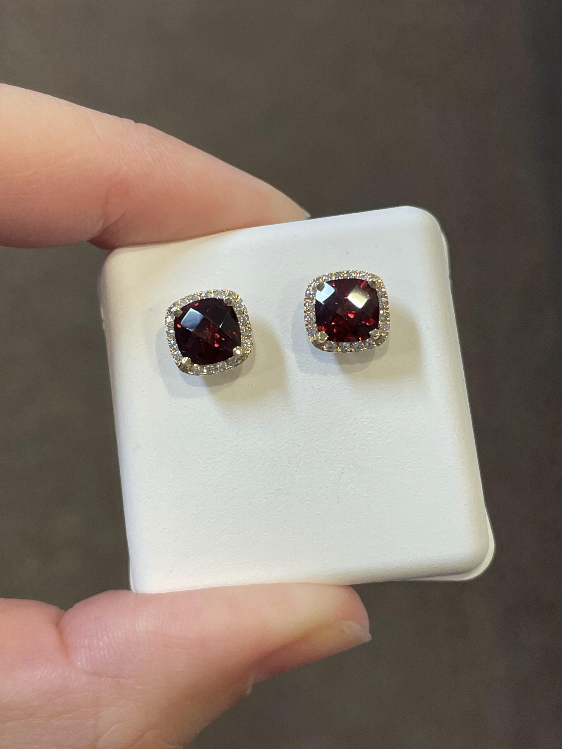 14k Yellow Gold Genuine 2.30 Cttw Garnet & Diamond Halo Stud Earrings - Image 4