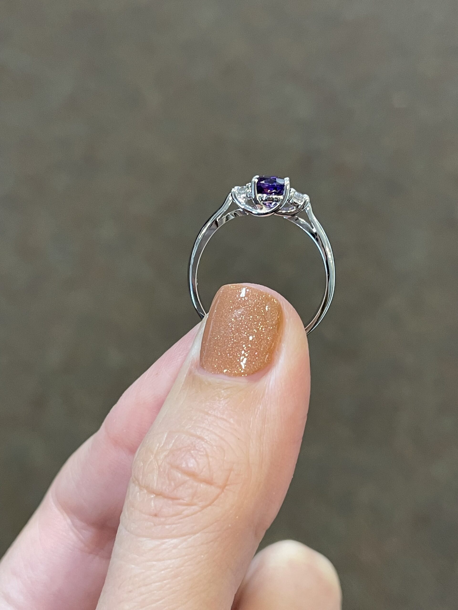 14k White Gold Genuine .70 Cttw Amethyst & Diamond 3 Stone Ring - Image 10