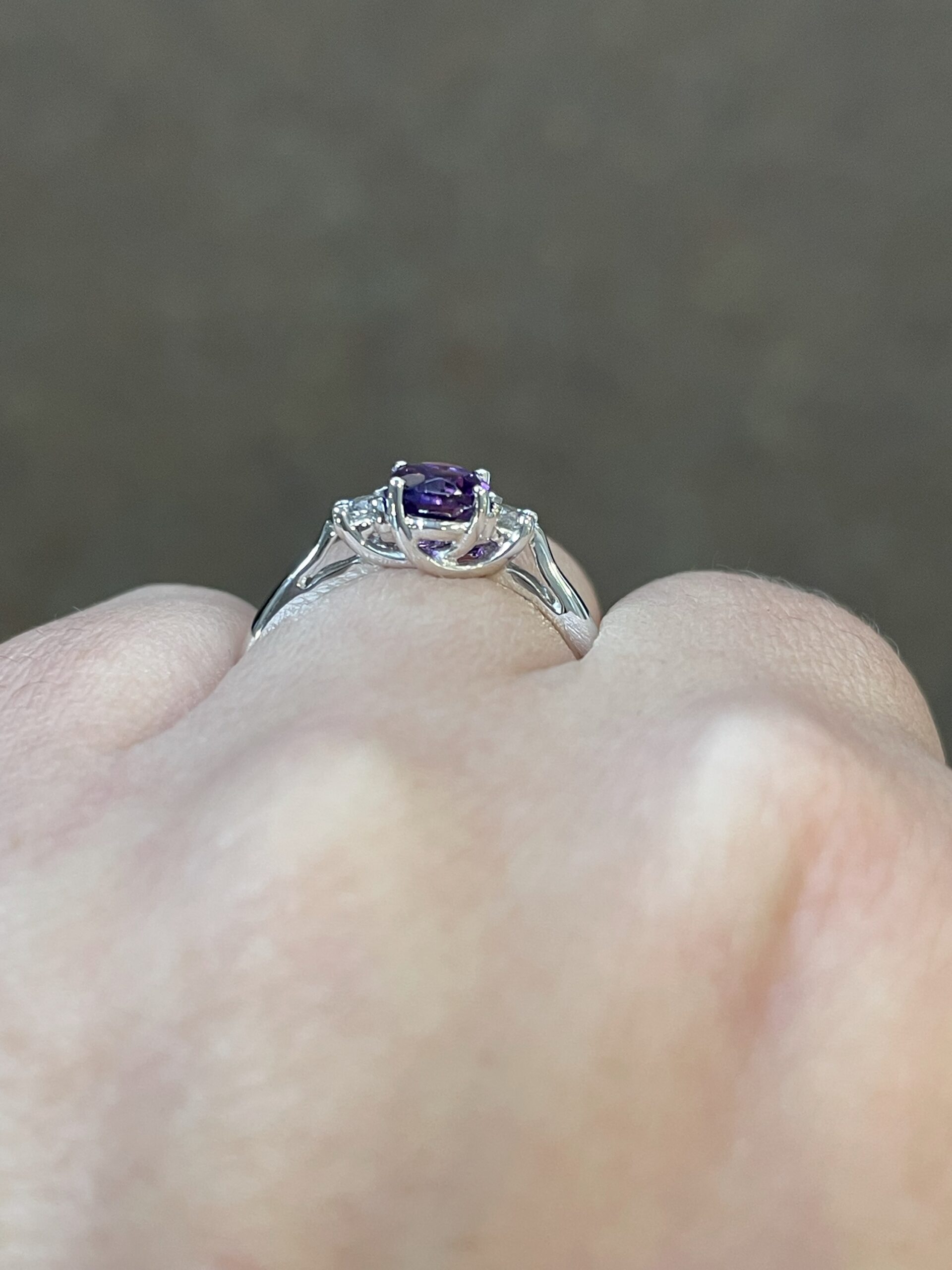 14k White Gold Genuine .70 Cttw Amethyst & Diamond 3 Stone Ring - Image 11