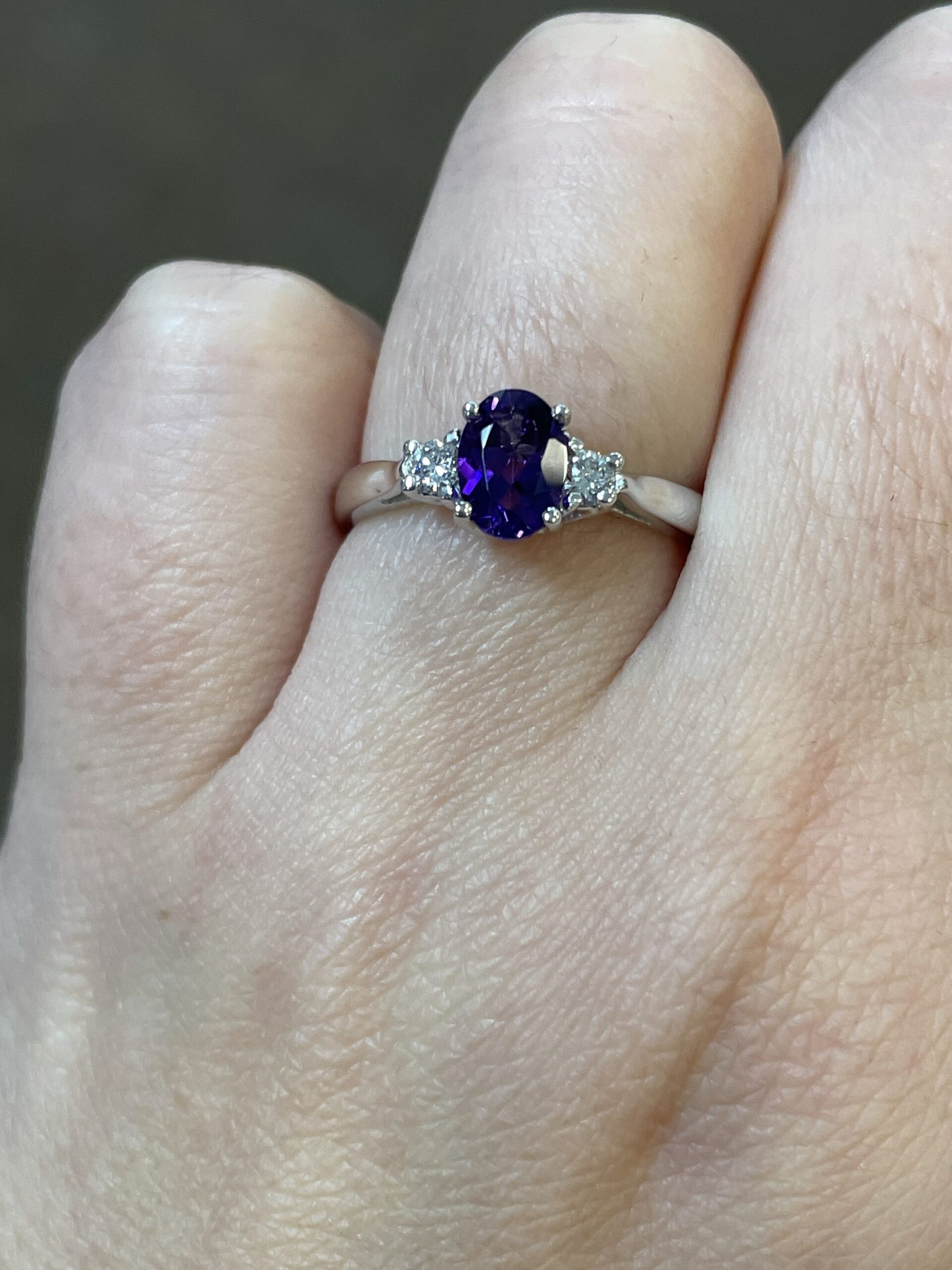 14k White Gold Genuine .70 Cttw Amethyst & Diamond 3 Stone Ring - Image 4