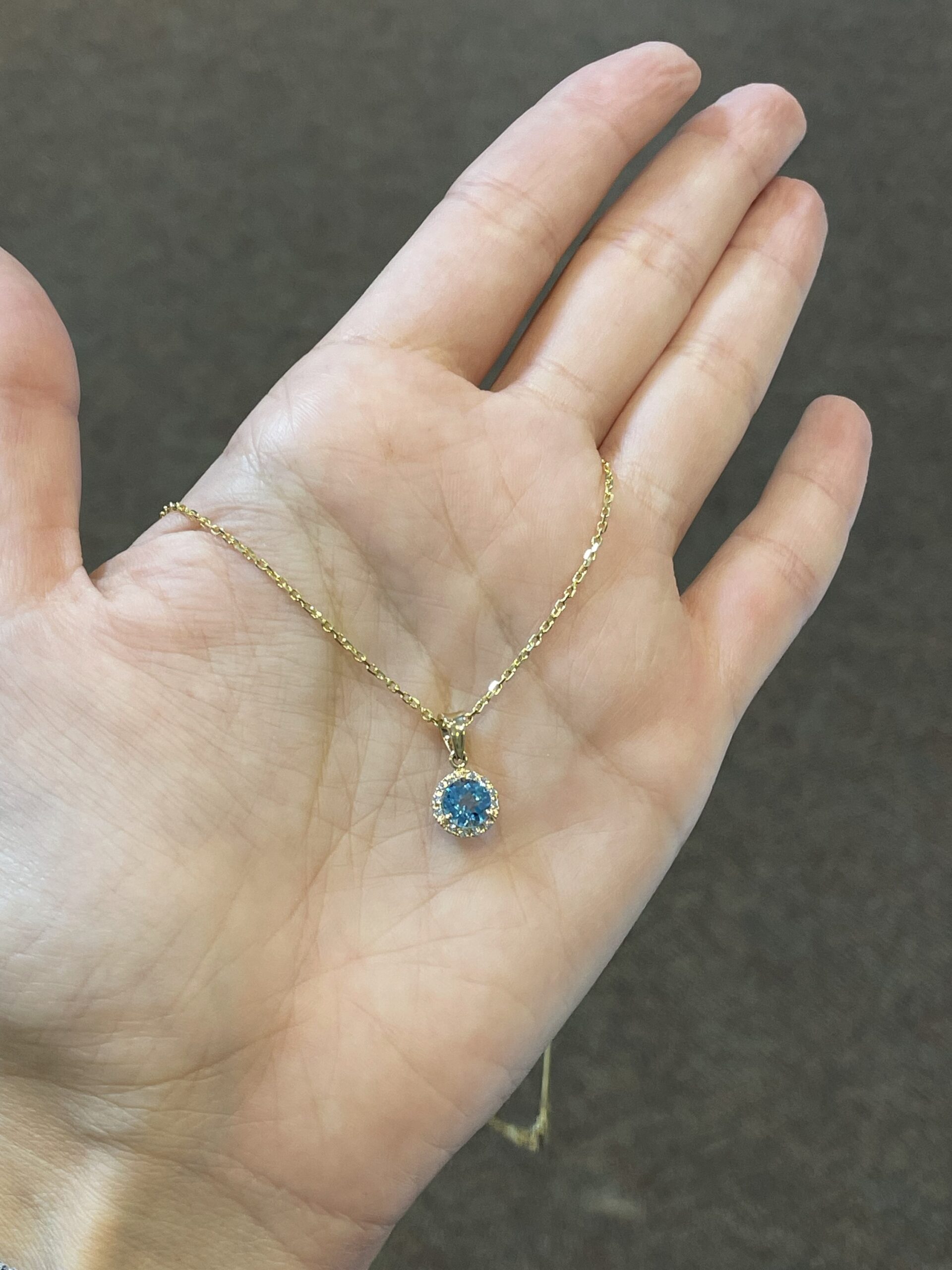 14k Yellow Gold Genuine 1 Cttw Swiss Blue Topaz & Diamond Halo Pendant - Image 3