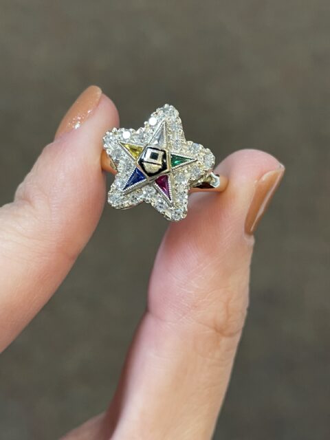 Vintage 10K Yellow Gold Genuine Diamond Eastern Star Ring