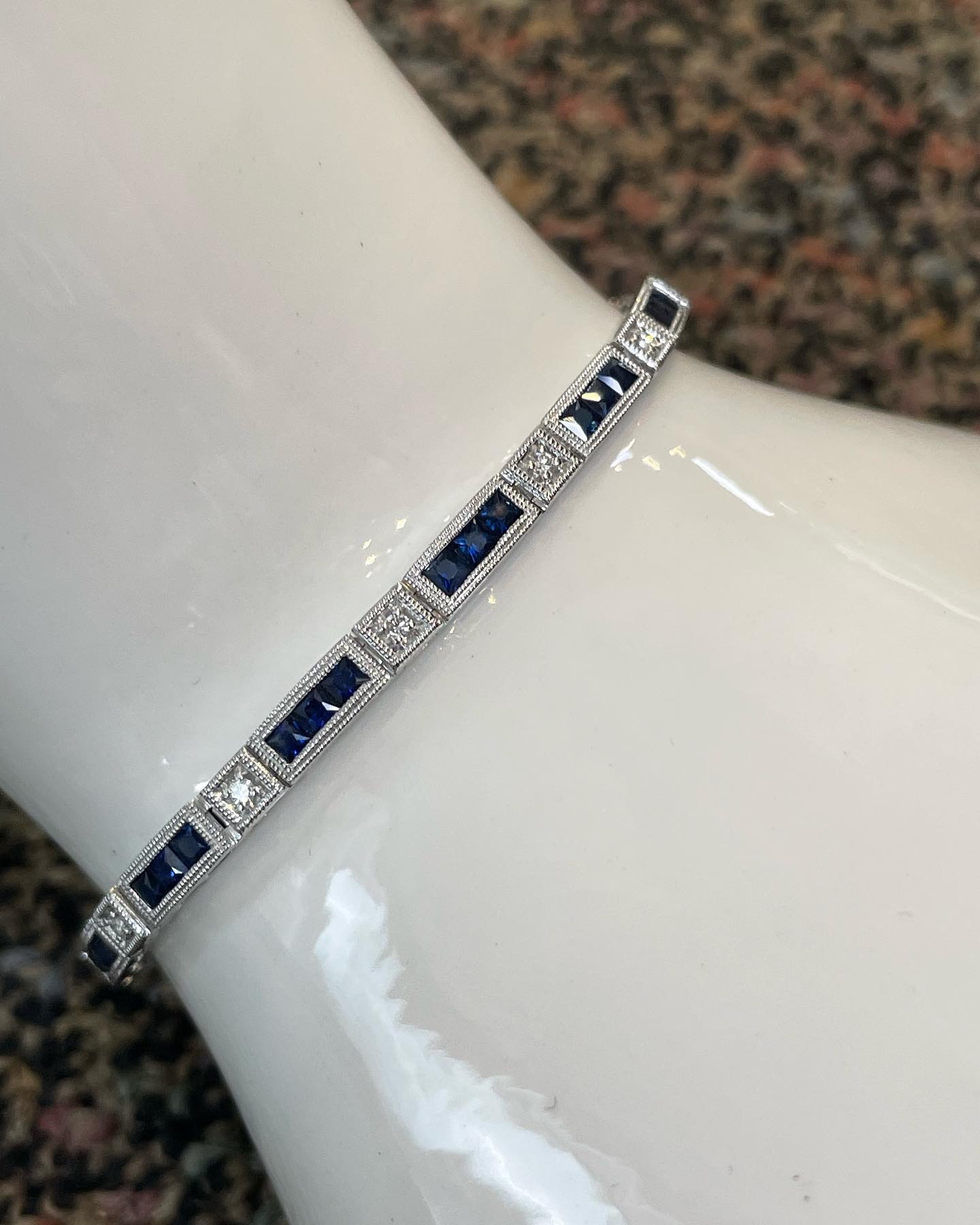 14k White Gold Genuine 3.48 Cttw Genuine Sapphire & .20 Cttw Genuine Round Brilliant Cut Diamond Bar Link Bracelet - Image 18