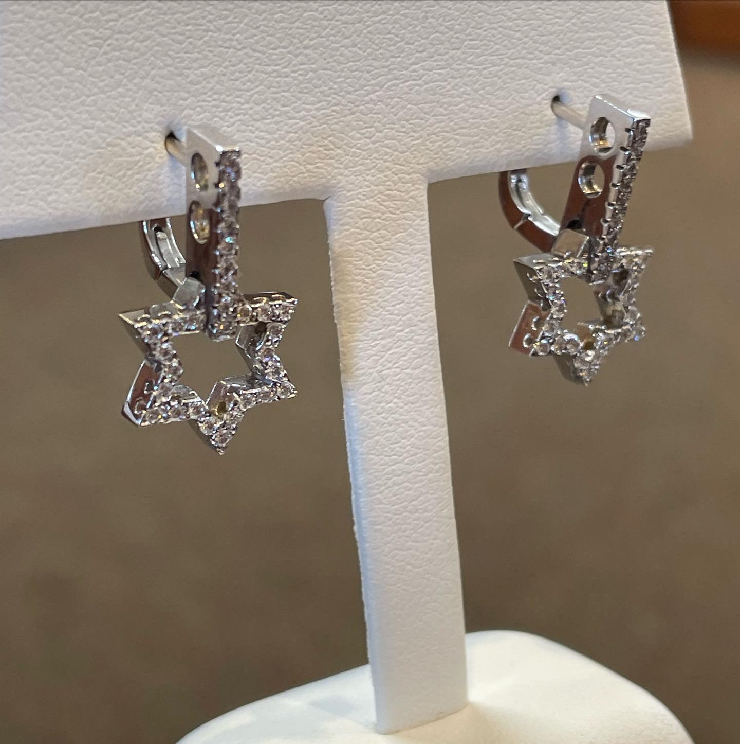 18k White Gold Genuine .65 Cttw Round Brilliant Cut Diamond Star Dangle Earrings - Image 6
