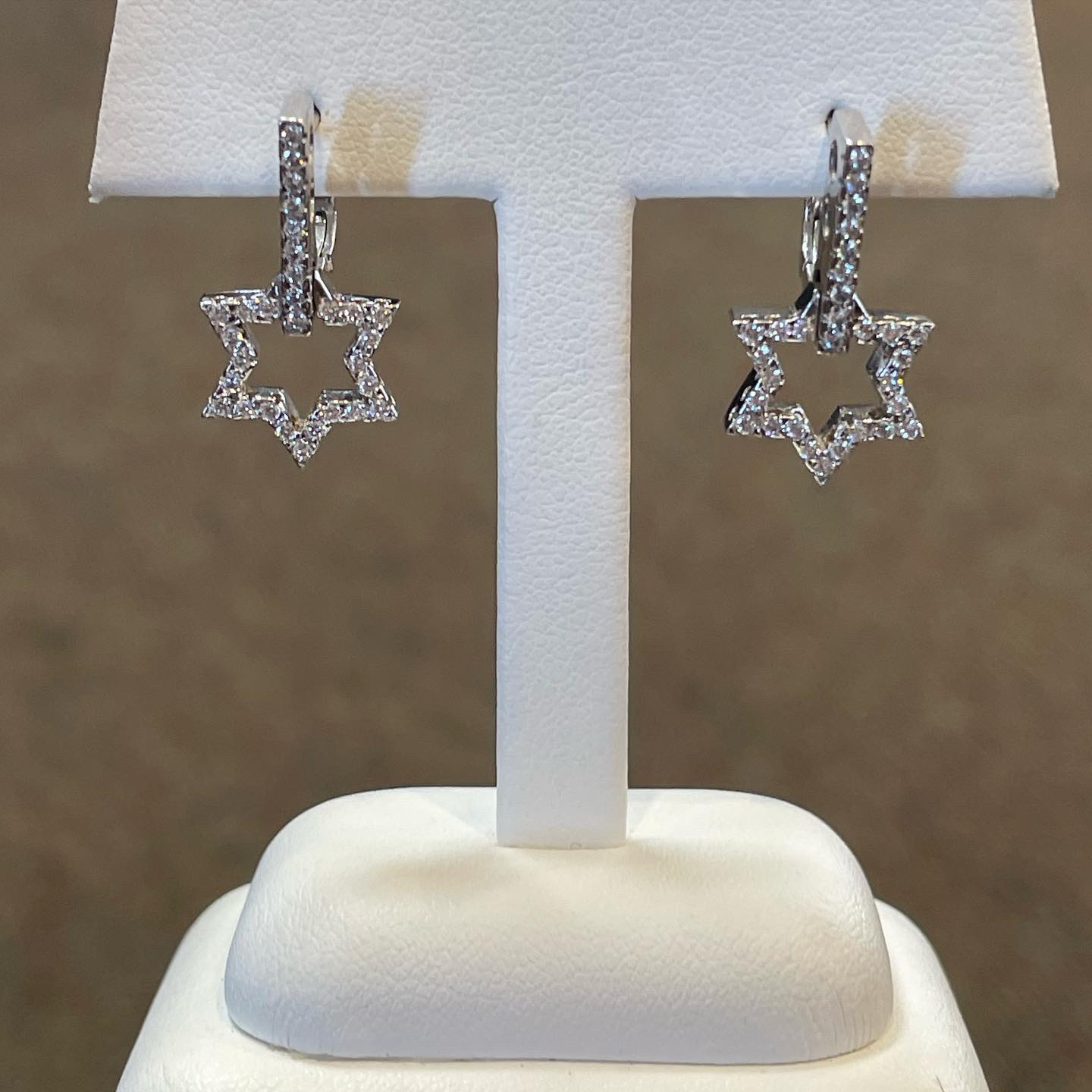 18k White Gold Genuine .65 Cttw Round Brilliant Cut Diamond Star Dangle Earrings - Image 4