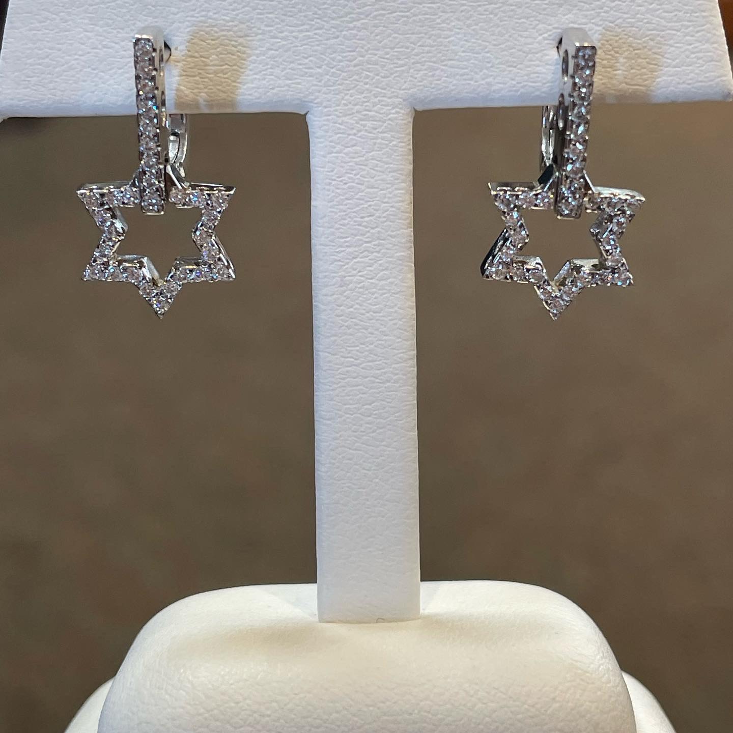 18k White Gold Genuine .65 Cttw Round Brilliant Cut Diamond Star Dangle Earrings - Image 5