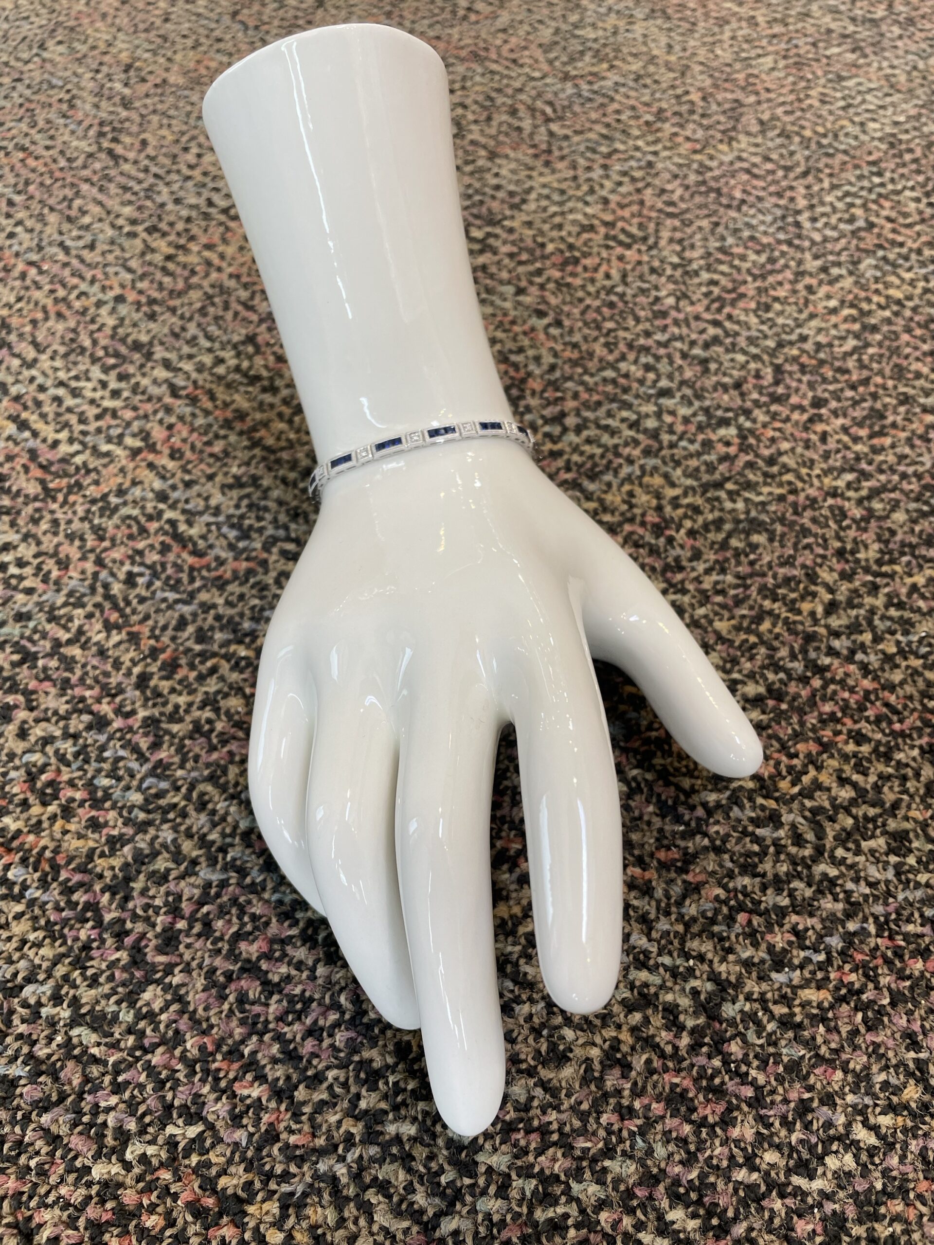 14k White Gold Genuine 3.48 Cttw Genuine Sapphire & .20 Cttw Genuine Round Brilliant Cut Diamond Bar Link Bracelet - Image 14