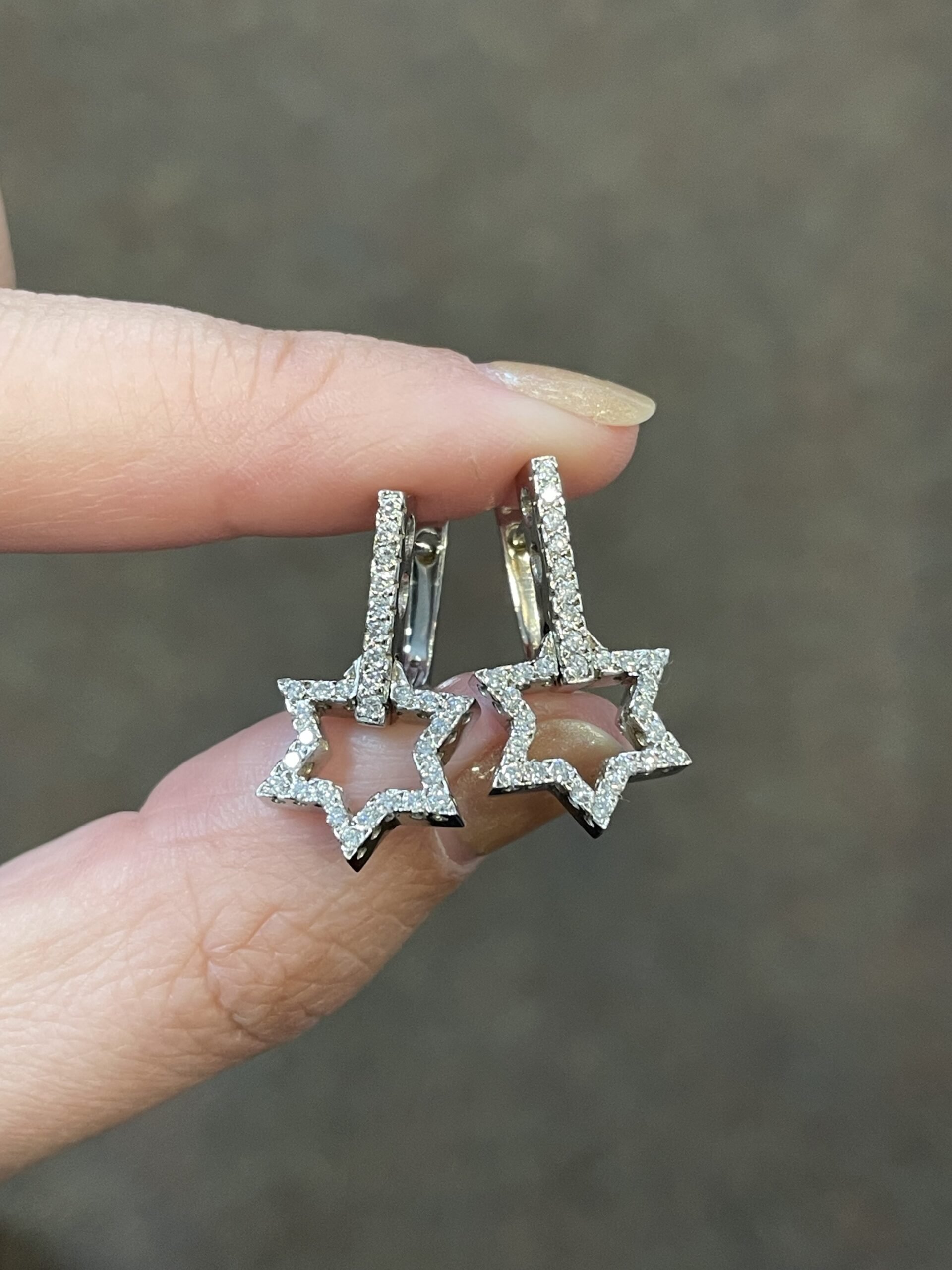 18k White Gold Genuine .65 Cttw Round Brilliant Cut Diamond Star Dangle Earrings