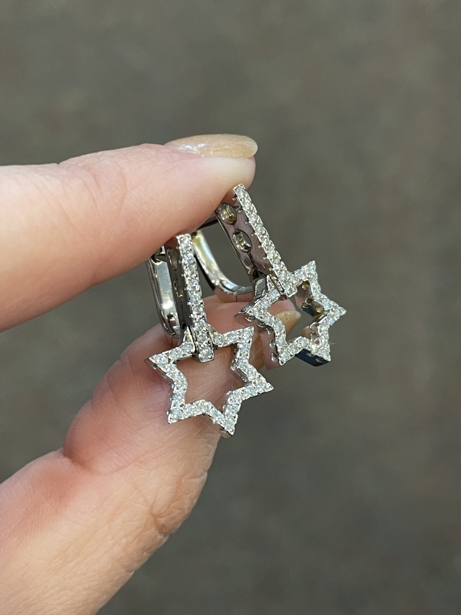 18k White Gold Genuine .65 Cttw Round Brilliant Cut Diamond Star Dangle Earrings - Image 2