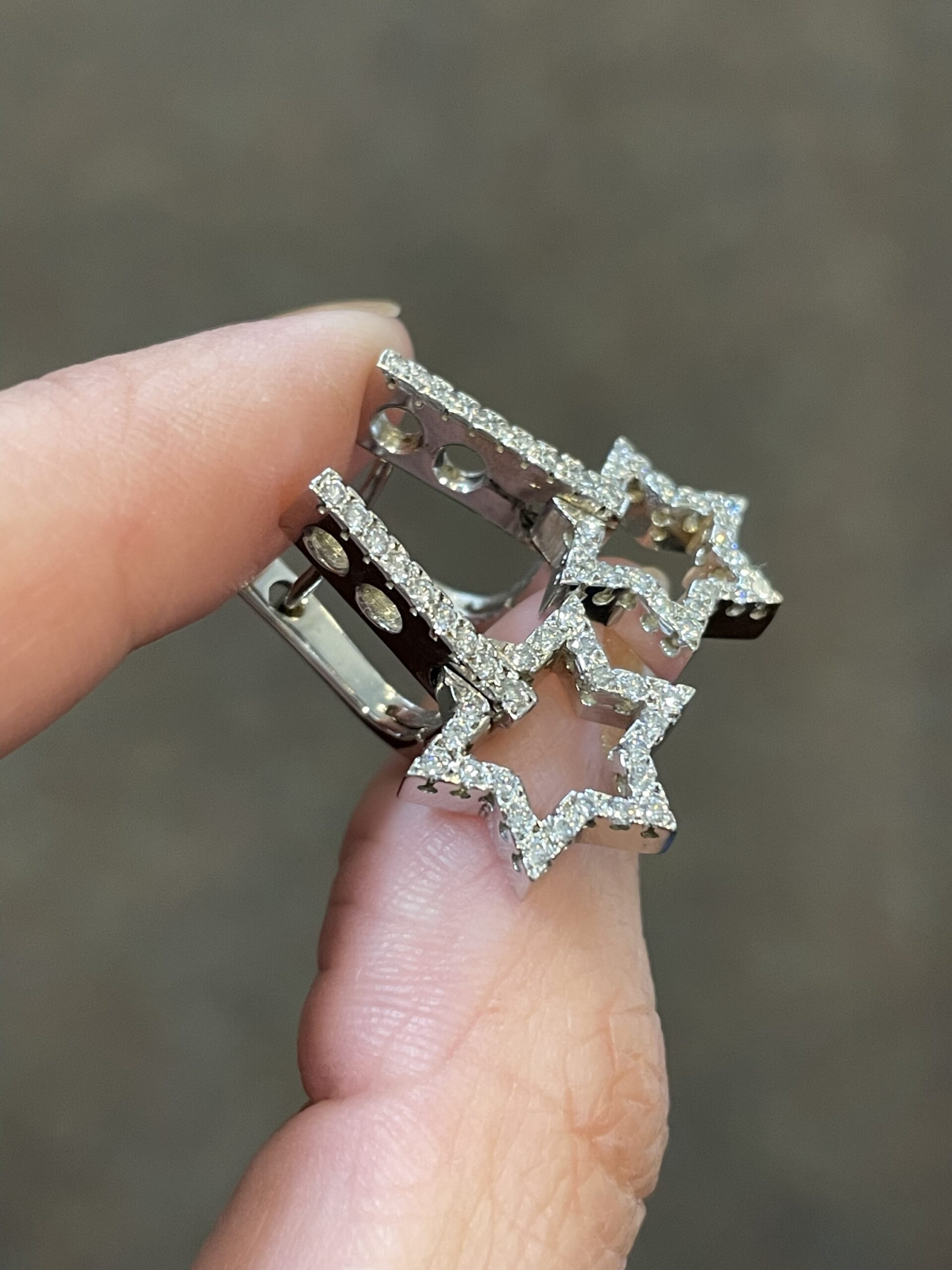 18k White Gold Genuine .65 Cttw Round Brilliant Cut Diamond Star Dangle Earrings - Image 3