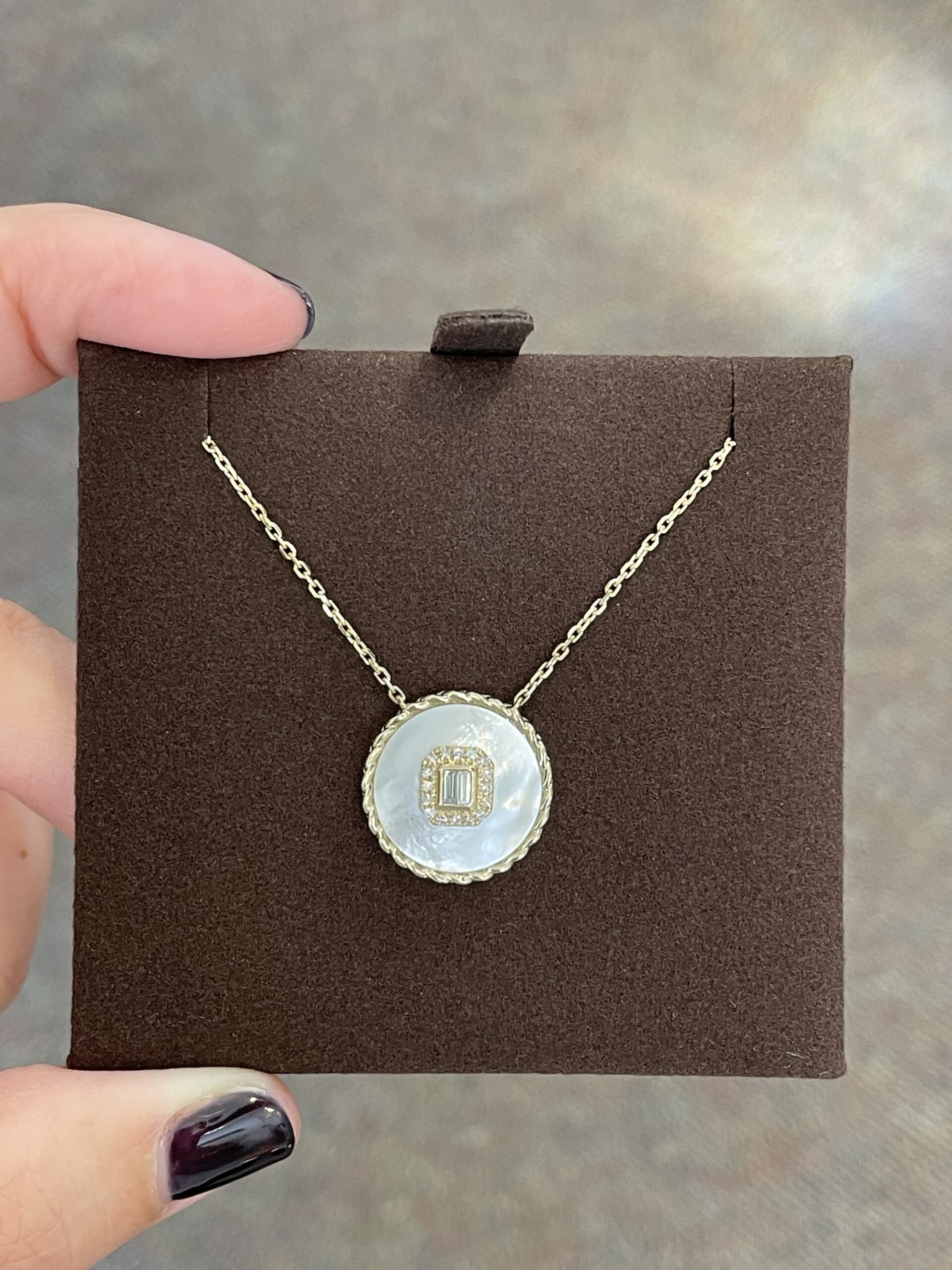 14k Yellow Gold Mother of Pearl & Diamond Disc Pendant - Image 24