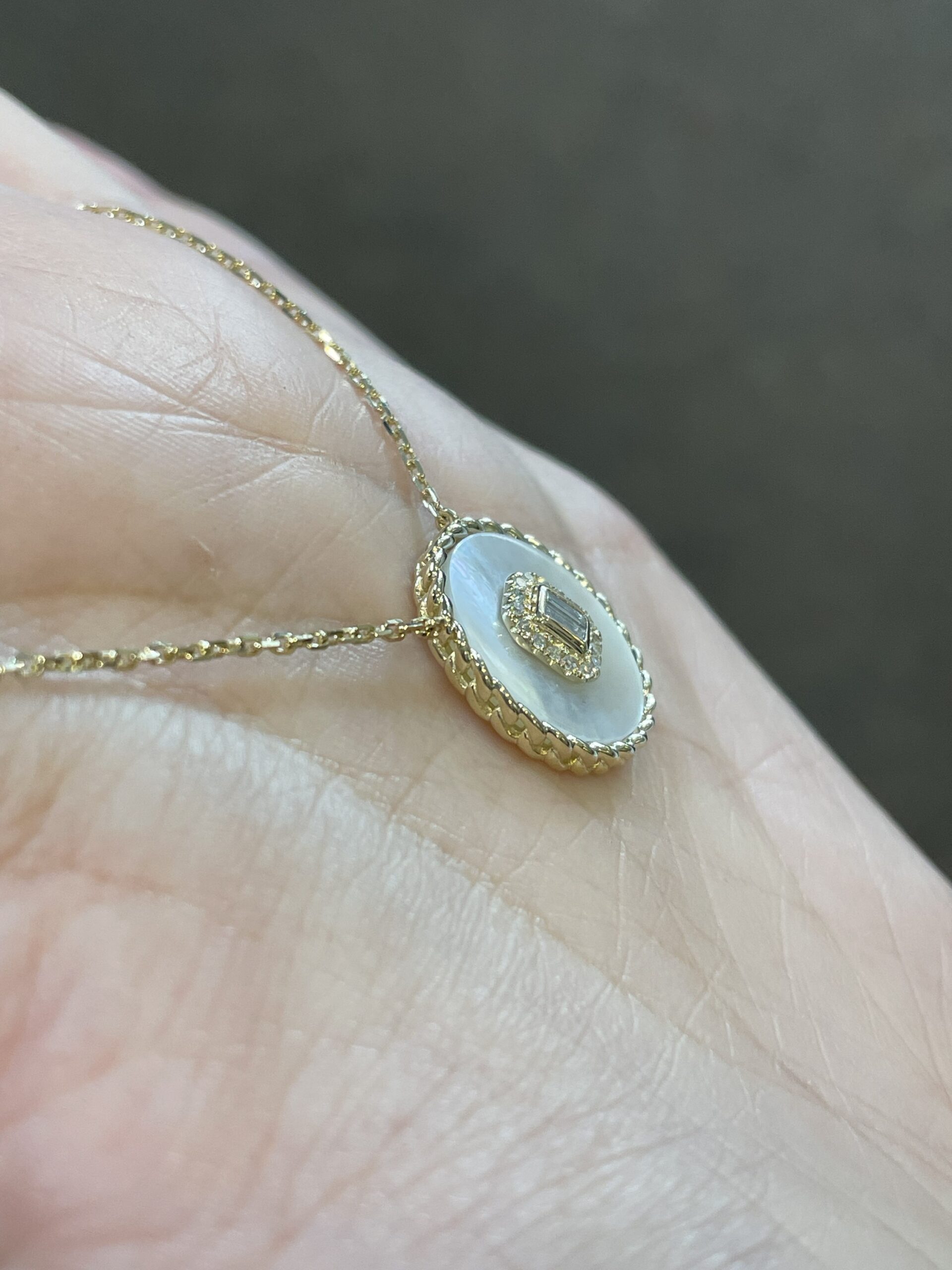 14k Yellow Gold Mother of Pearl & Diamond Disc Pendant - Image 21