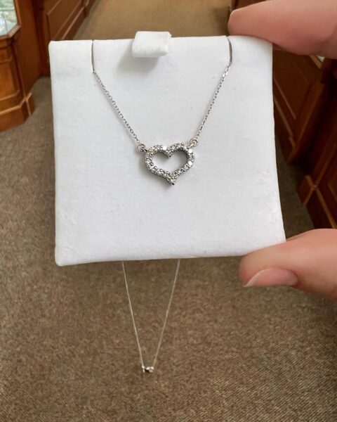 14k White Gold .30 Cttw Genuine Round Brilliant Cut Diamond Open Heart Pendant