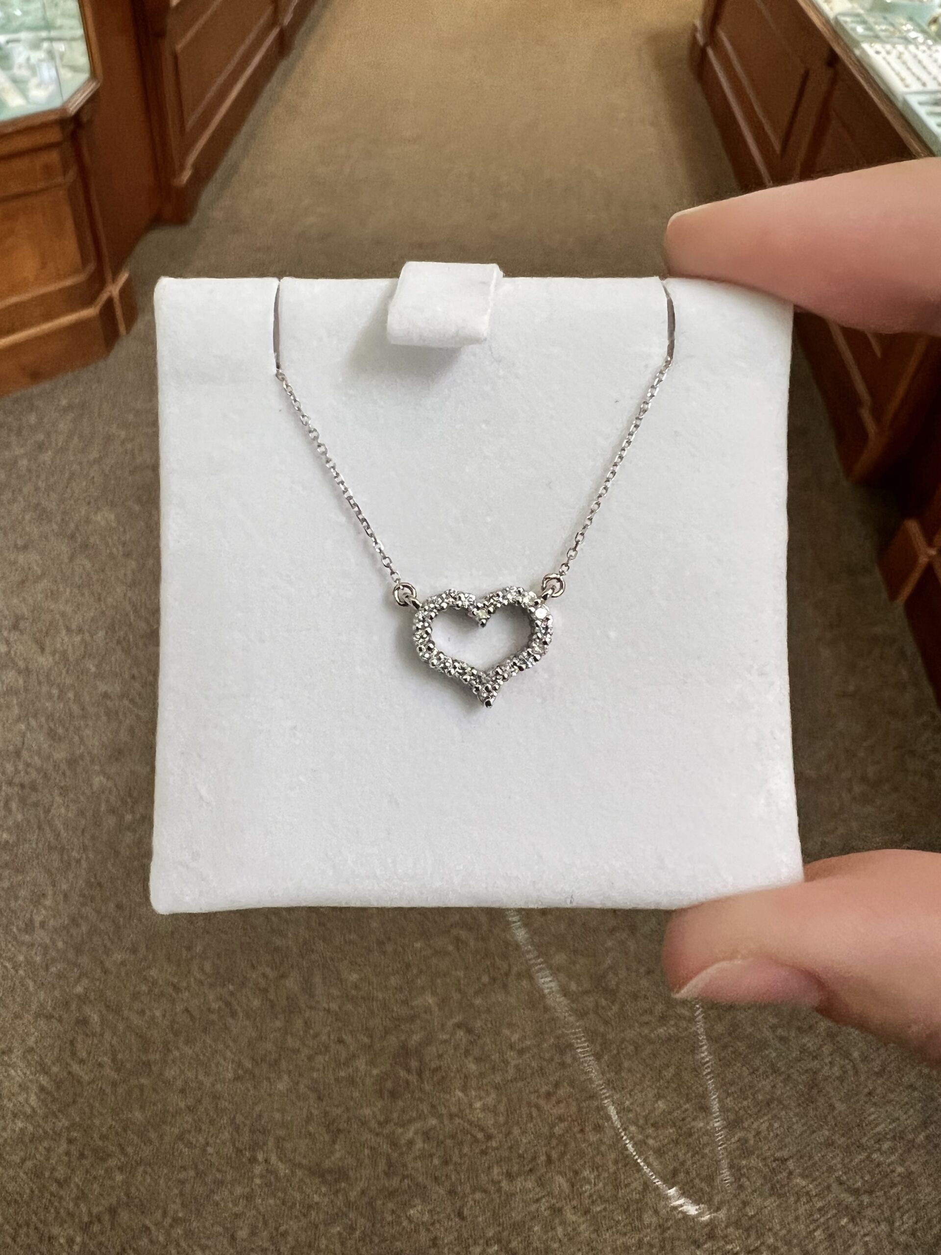 14k White Gold .30 Cttw Genuine Round Brilliant Cut Diamond Open Heart Pendant - Image 6