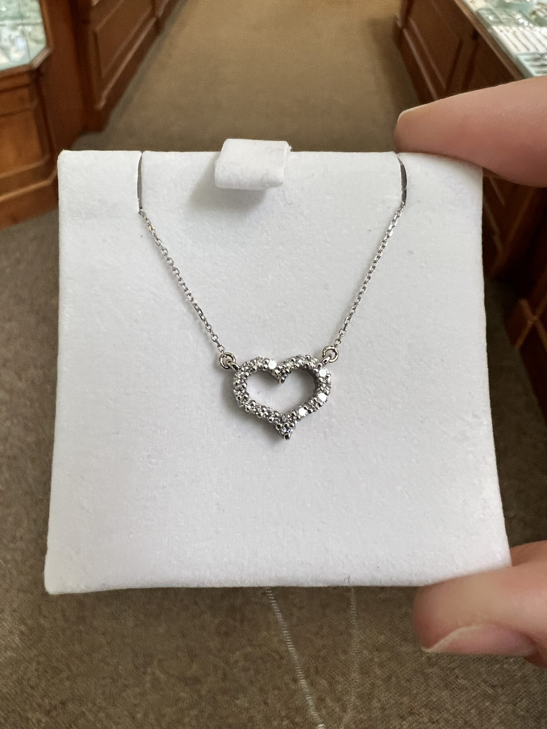 14k White Gold .30 Cttw Genuine Round Brilliant Cut Diamond Open Heart Pendant - Image 7