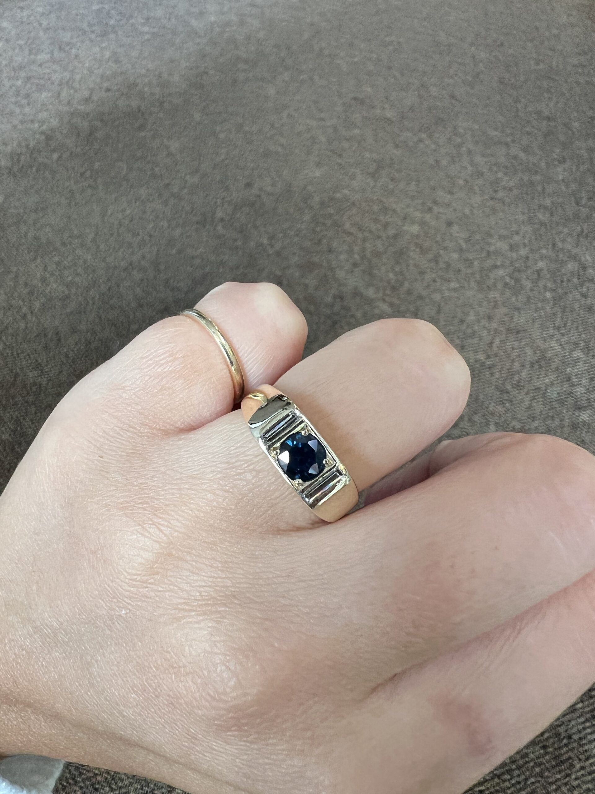 Antique 14k Yellow Gold Genuine Sapphire & Diamond Ring - Image 2