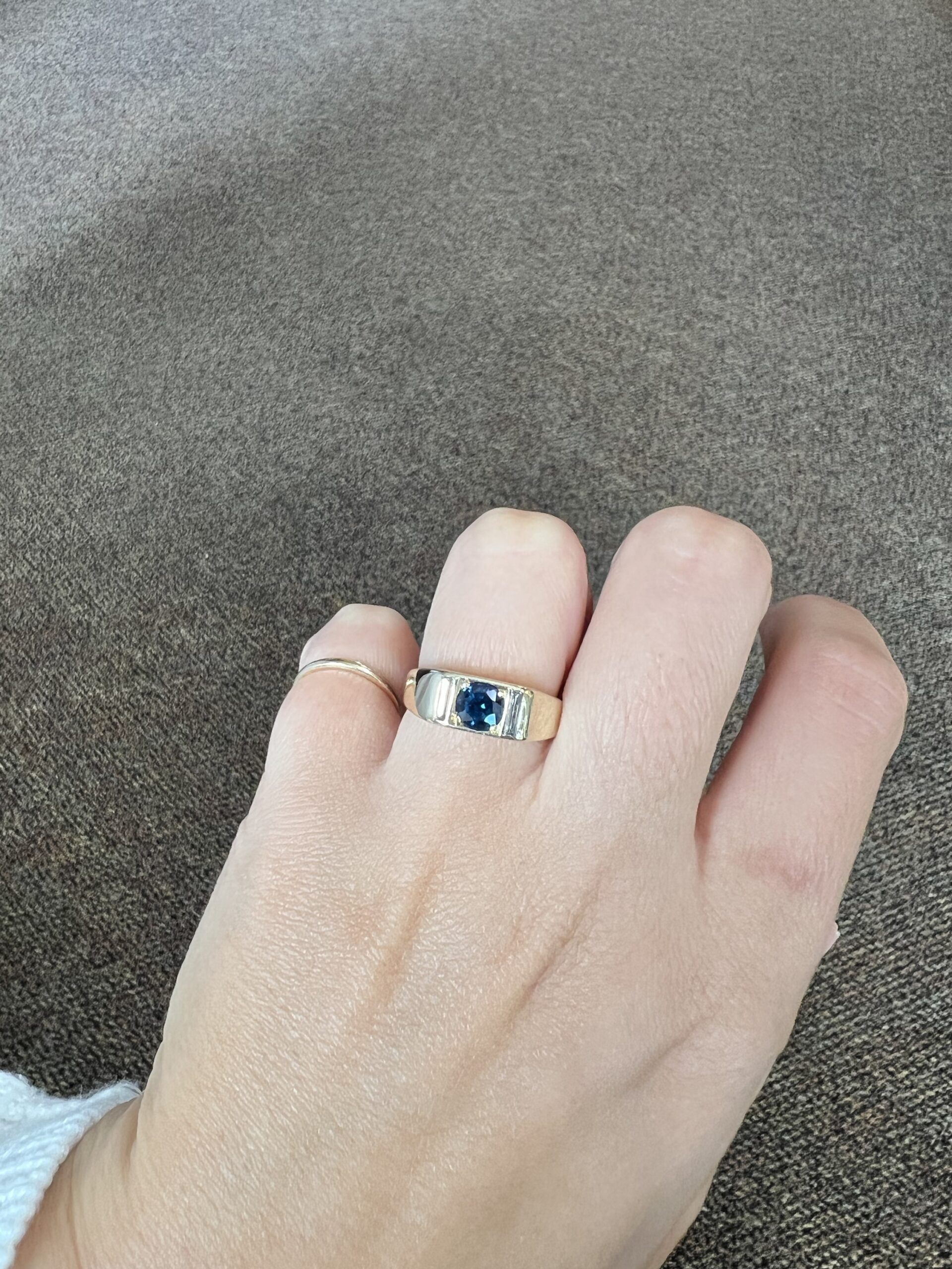 Antique 14k Yellow Gold Genuine Sapphire & Diamond Ring - Image 6