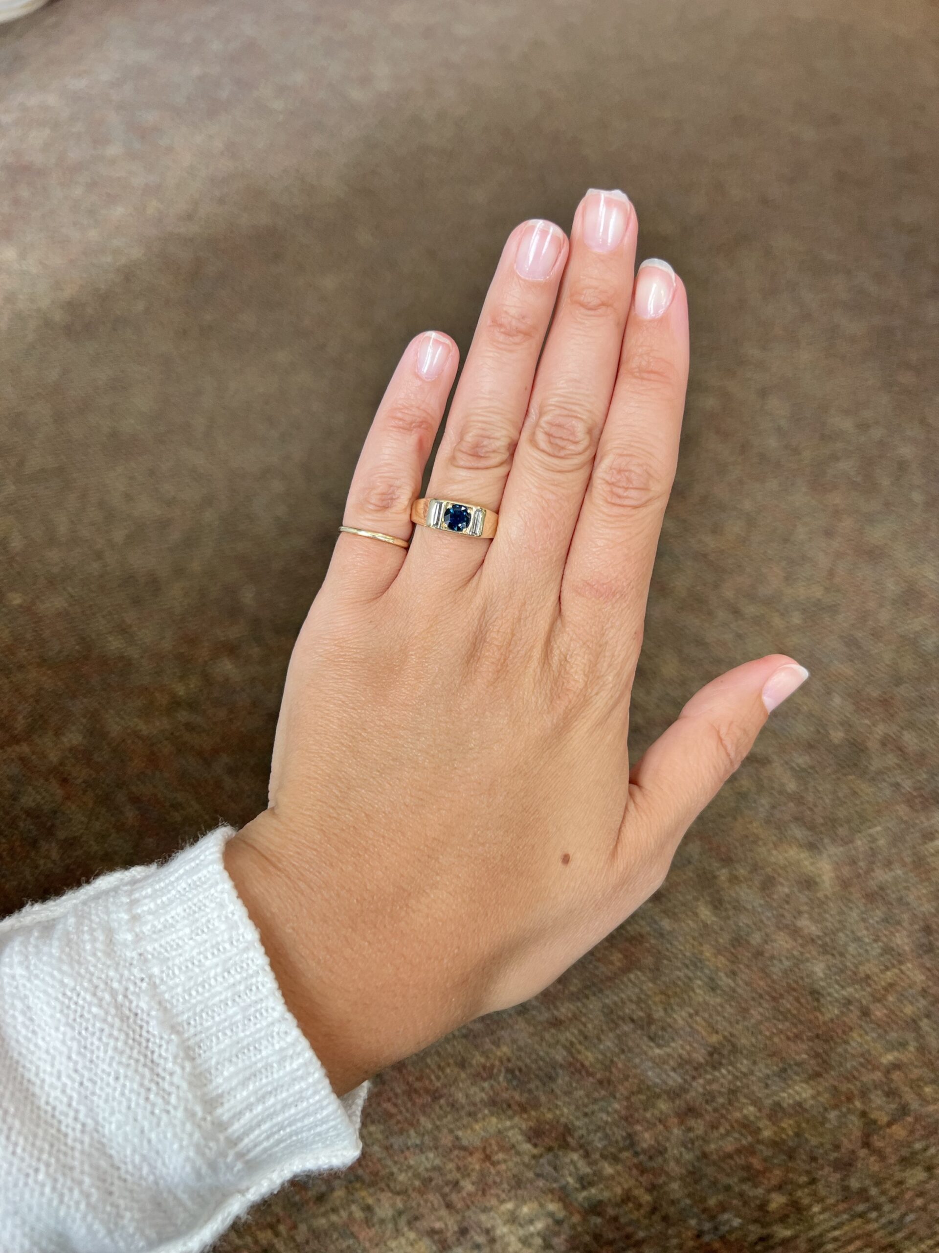 Antique 14k Yellow Gold Genuine Sapphire & Diamond Ring - Image 8