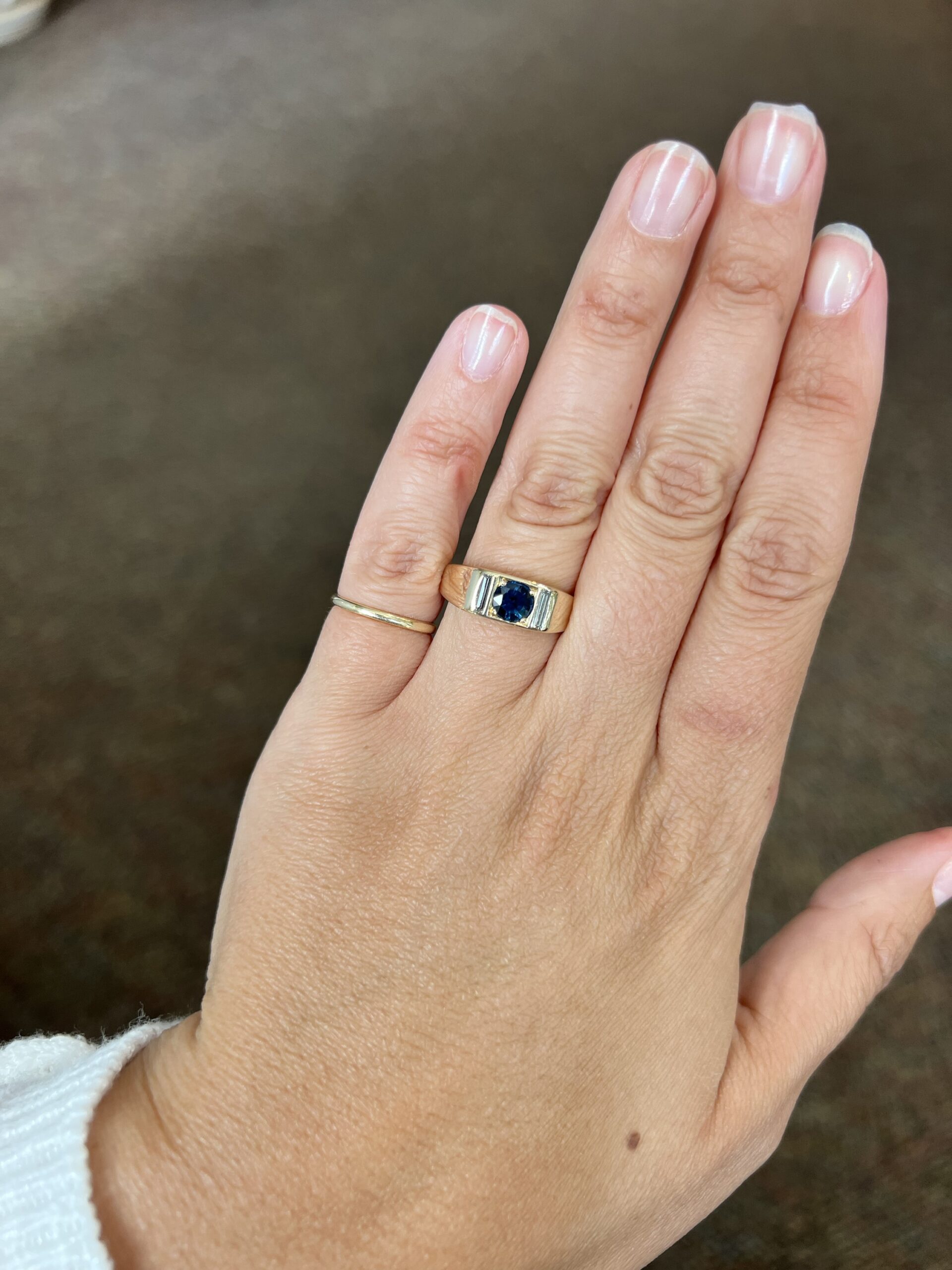 Antique 14k Yellow Gold Genuine Sapphire & Diamond Ring - Image 9