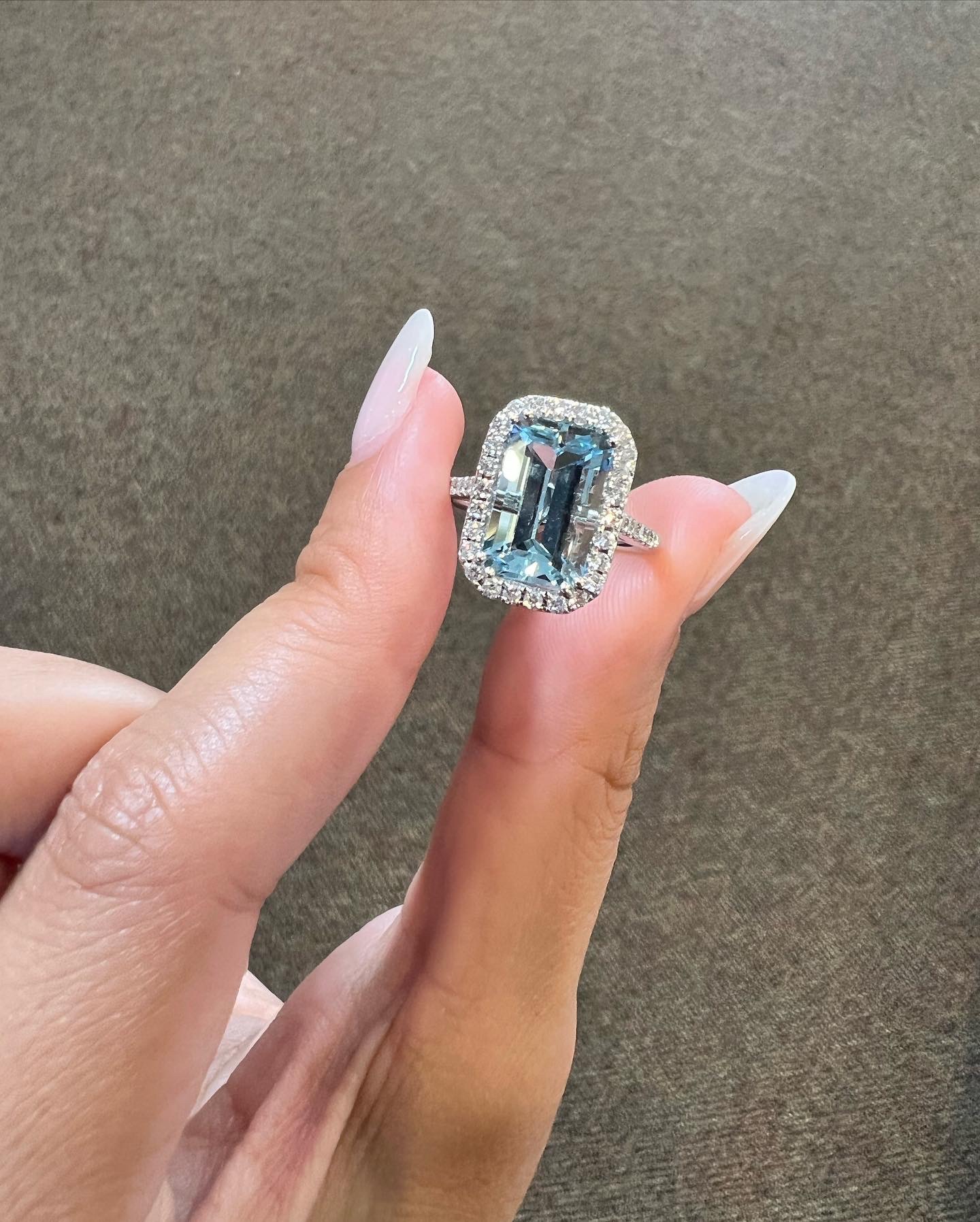 14k White Gold 3.00 Cttw Genuine Emerald Cut Aquamarine & Diamond Halo Ring - Image 14