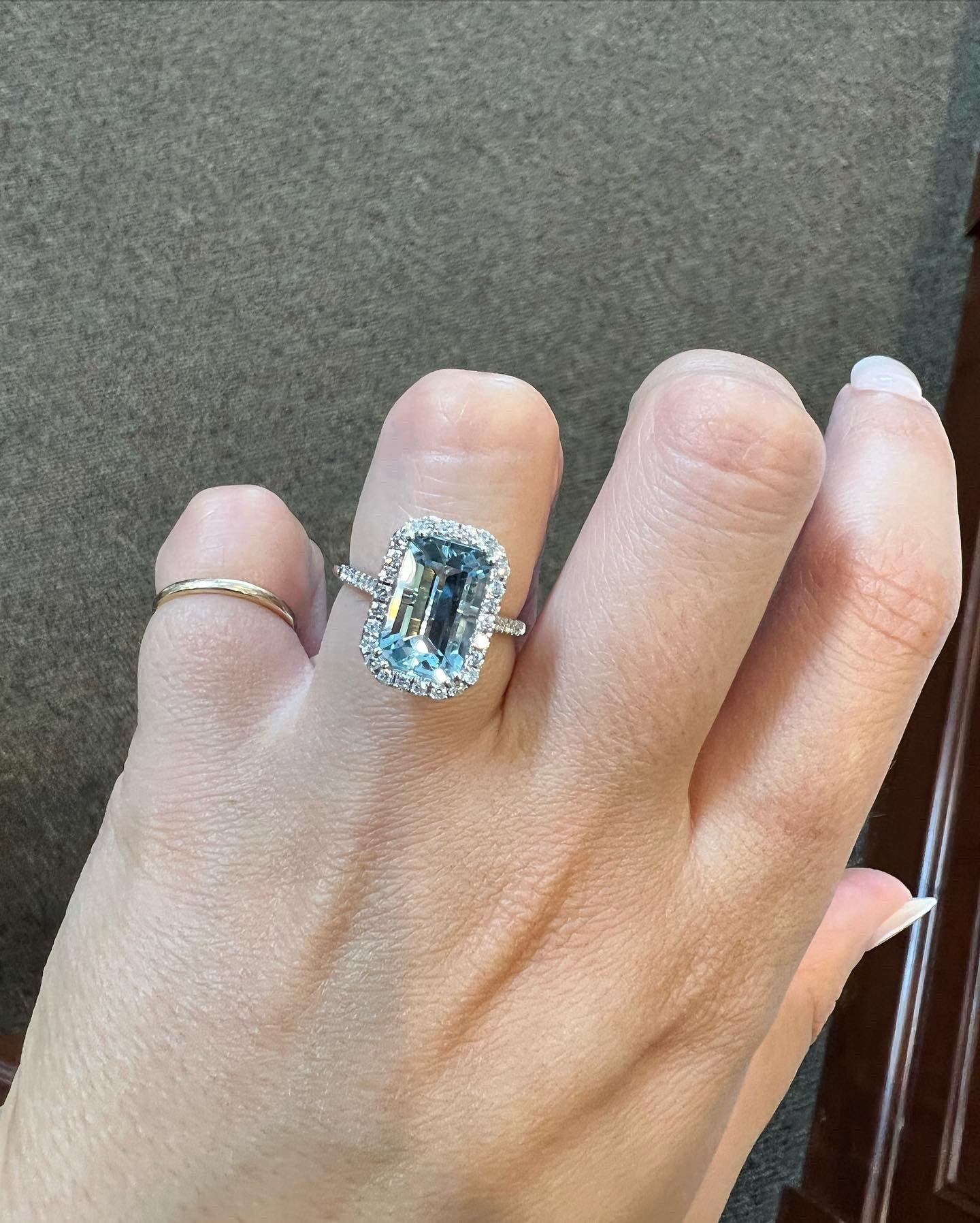 14k White Gold 3.00 Cttw Genuine Emerald Cut Aquamarine & Diamond Halo Ring - Image 18