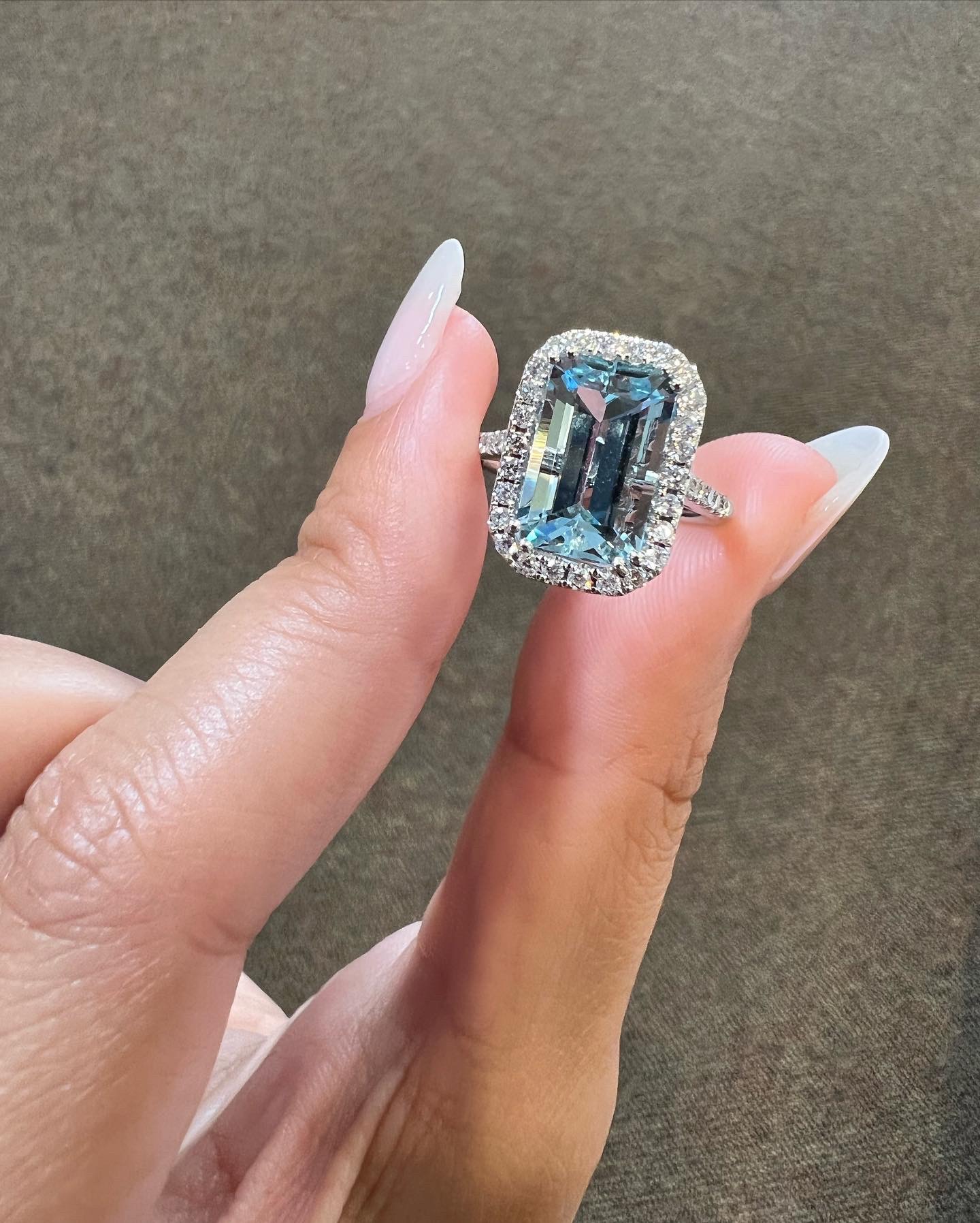 14k White Gold 3.00 Cttw Genuine Emerald Cut Aquamarine & Diamond Halo Ring - Image 13