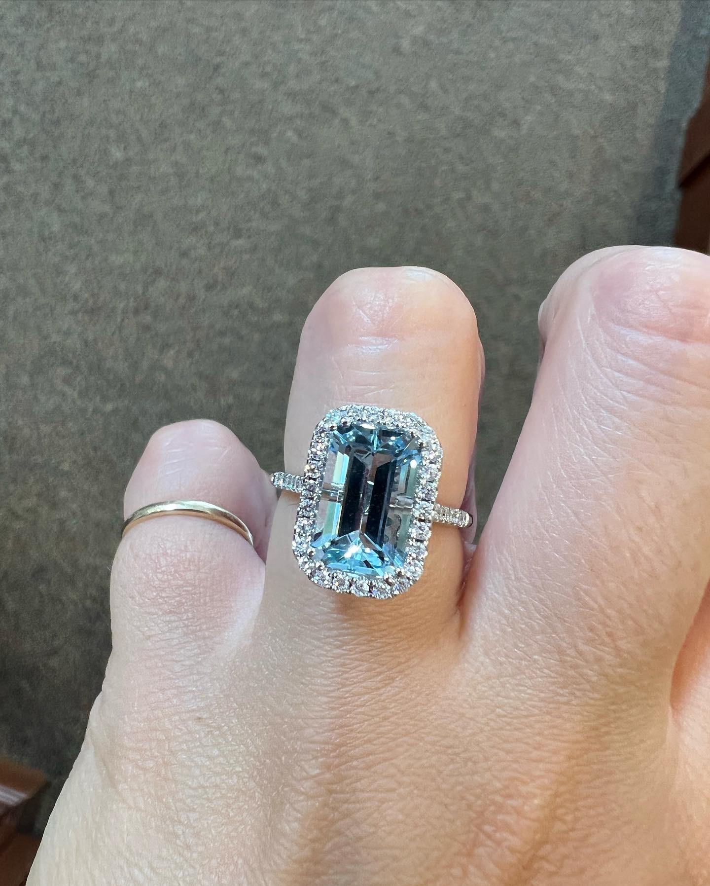 14k White Gold 3.00 Cttw Genuine Emerald Cut Aquamarine & Diamond Halo Ring - Image 15
