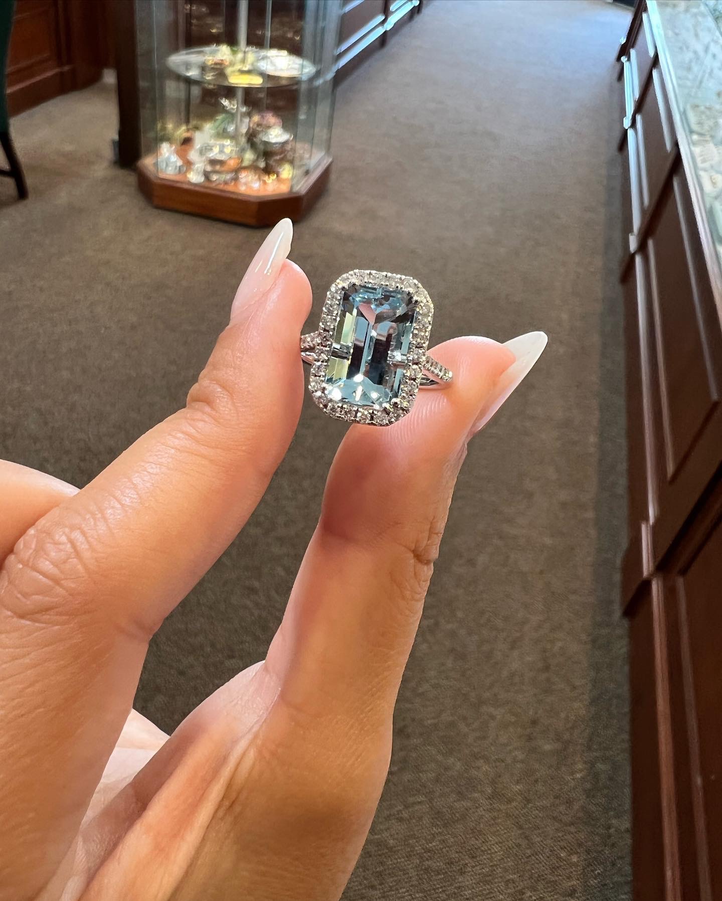 14k White Gold 3.00 Cttw Genuine Emerald Cut Aquamarine & Diamond Halo Ring - Image 12