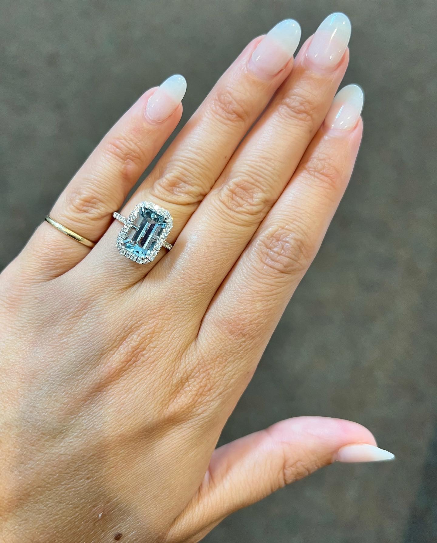 14k White Gold 3.00 Cttw Genuine Emerald Cut Aquamarine & Diamond Halo Ring - Image 19