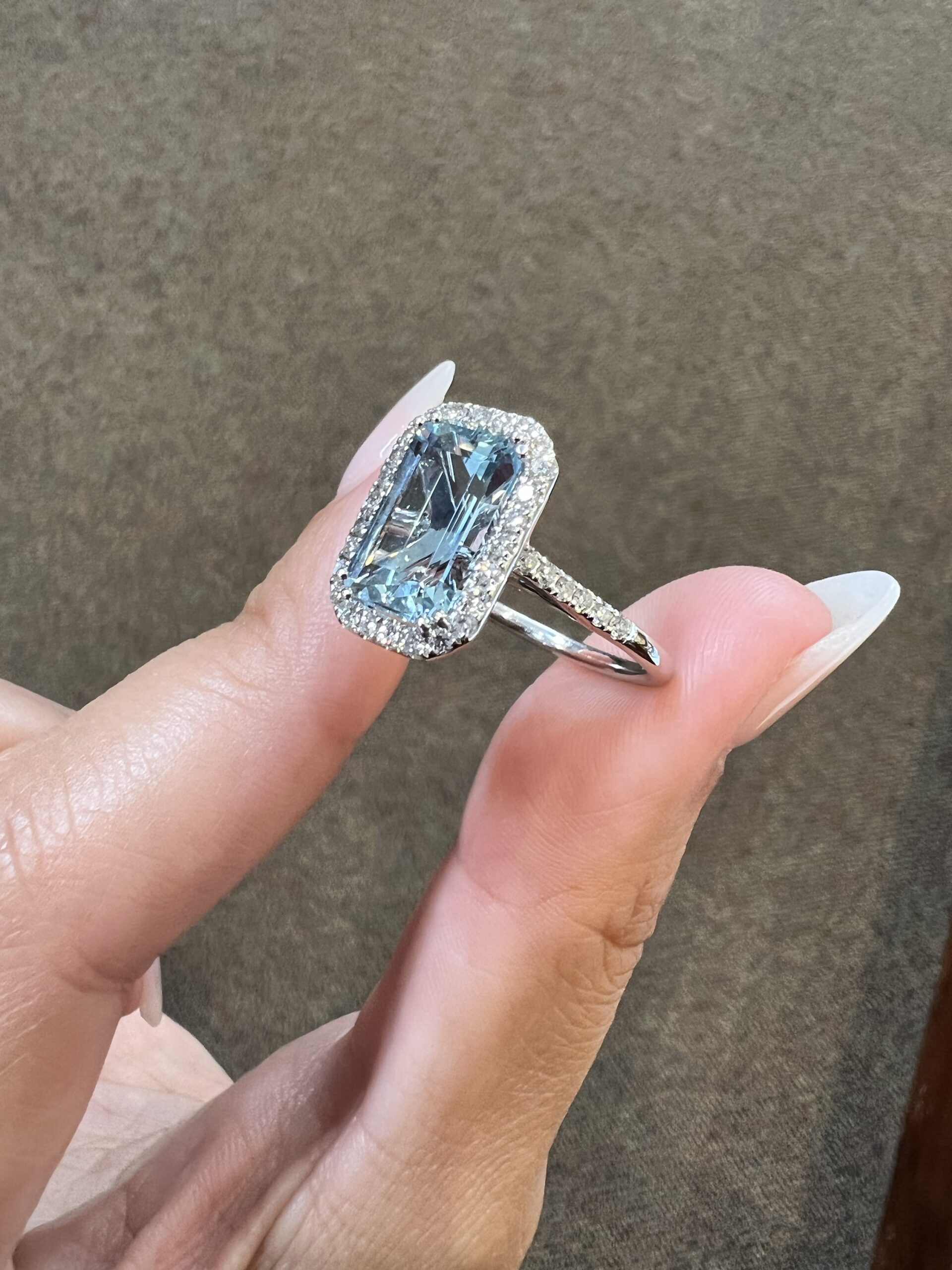 14k White Gold 3.00 Cttw Genuine Emerald Cut Aquamarine & Diamond Halo Ring - Image 2