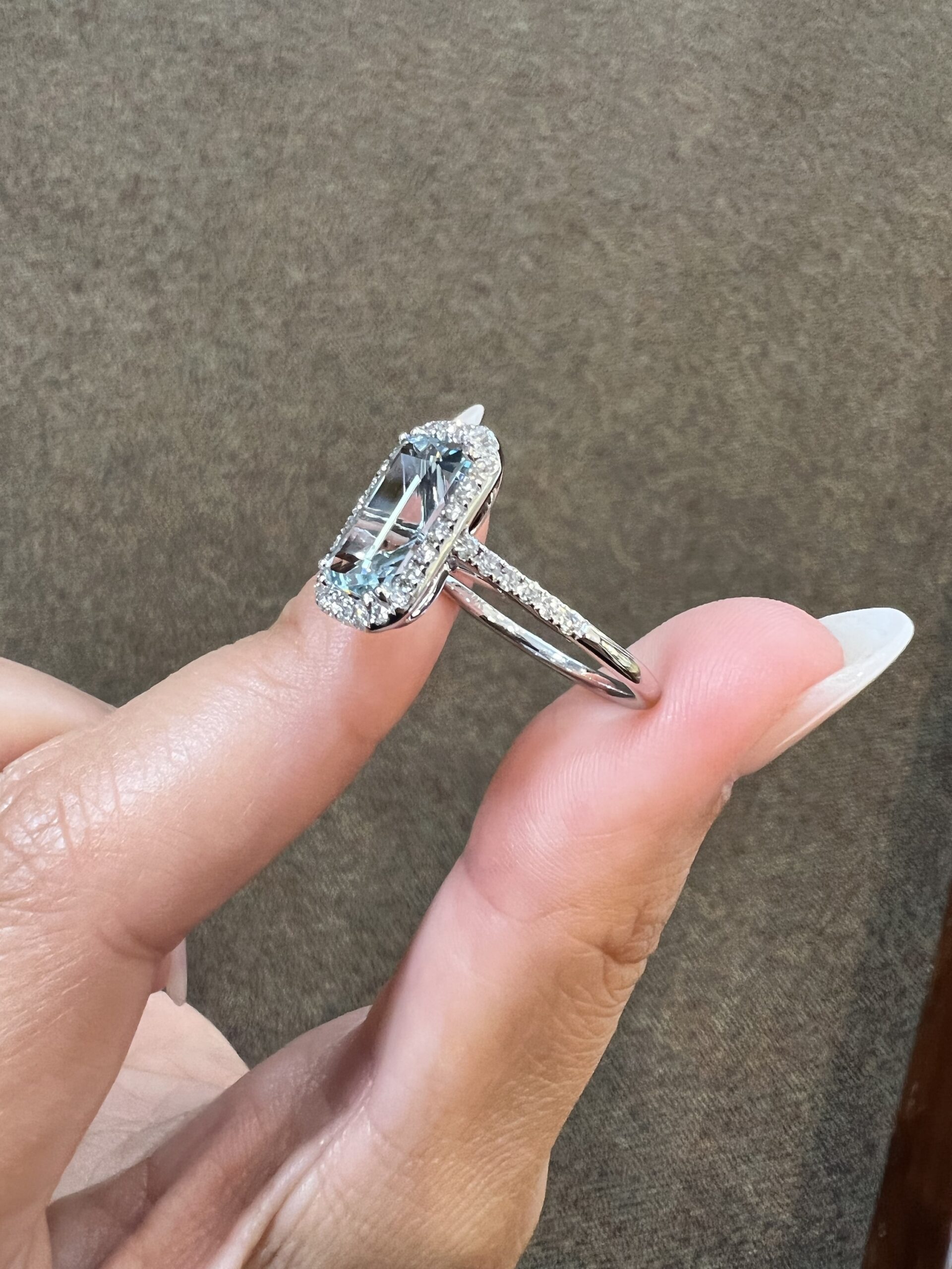 14k White Gold 3.00 Cttw Genuine Emerald Cut Aquamarine & Diamond Halo Ring - Image 3