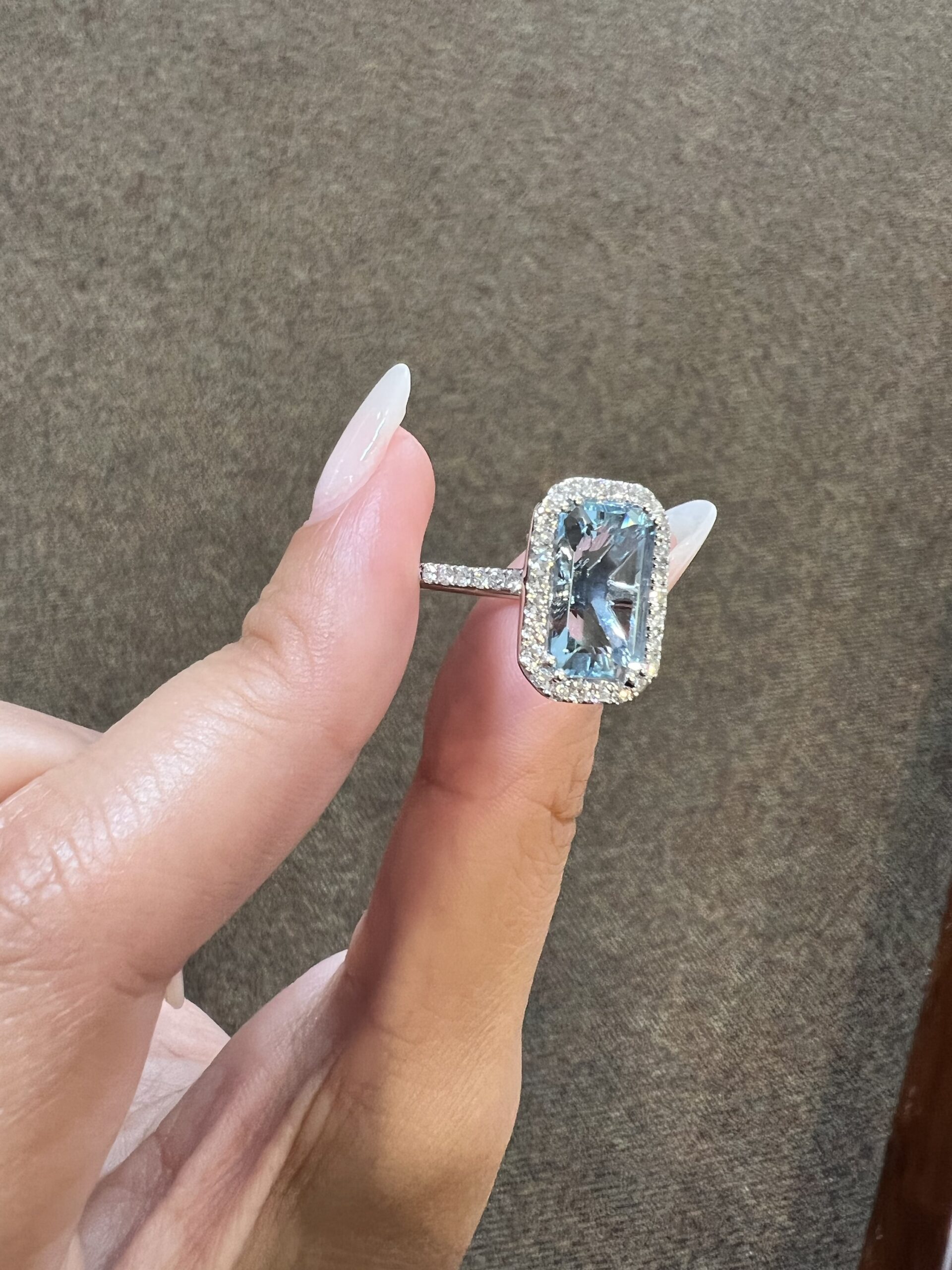 14k White Gold 3.00 Cttw Genuine Emerald Cut Aquamarine & Diamond Halo Ring - Image 4