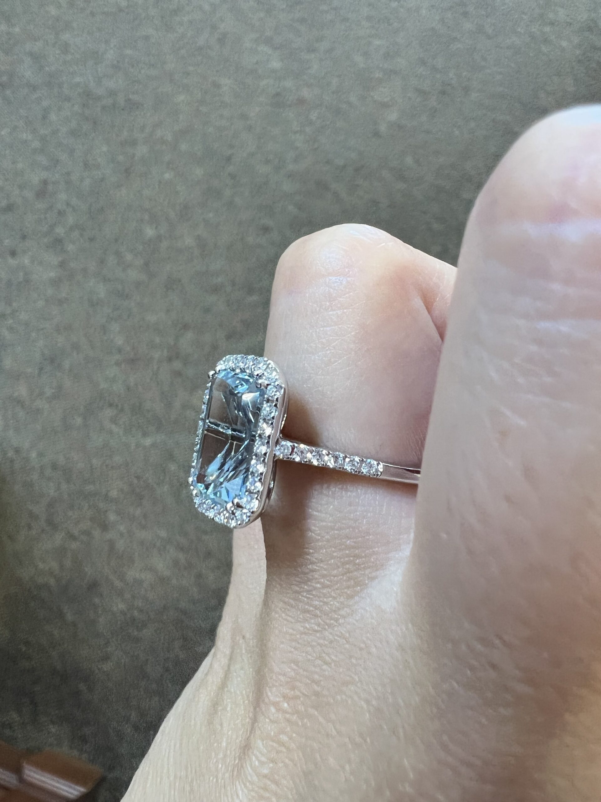 14k White Gold 3.00 Cttw Genuine Emerald Cut Aquamarine & Diamond Halo Ring - Image 5