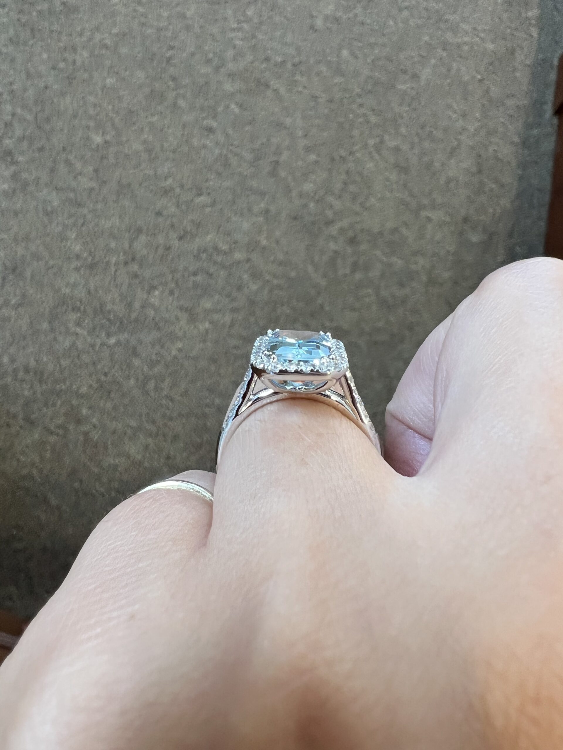 14k White Gold 3.00 Cttw Genuine Emerald Cut Aquamarine & Diamond Halo Ring - Image 6