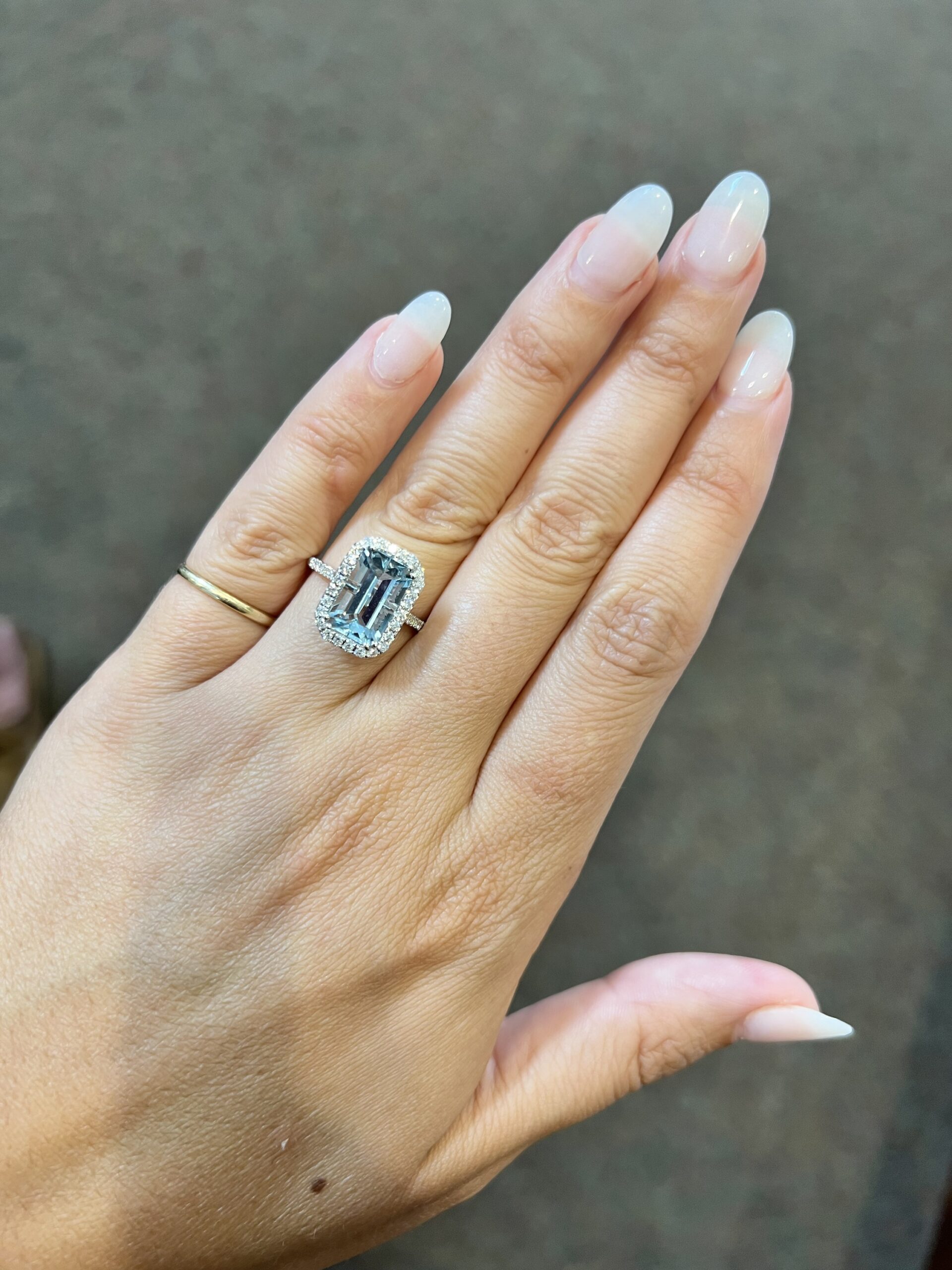 14k White Gold 3.00 Cttw Genuine Emerald Cut Aquamarine & Diamond Halo Ring - Image 7