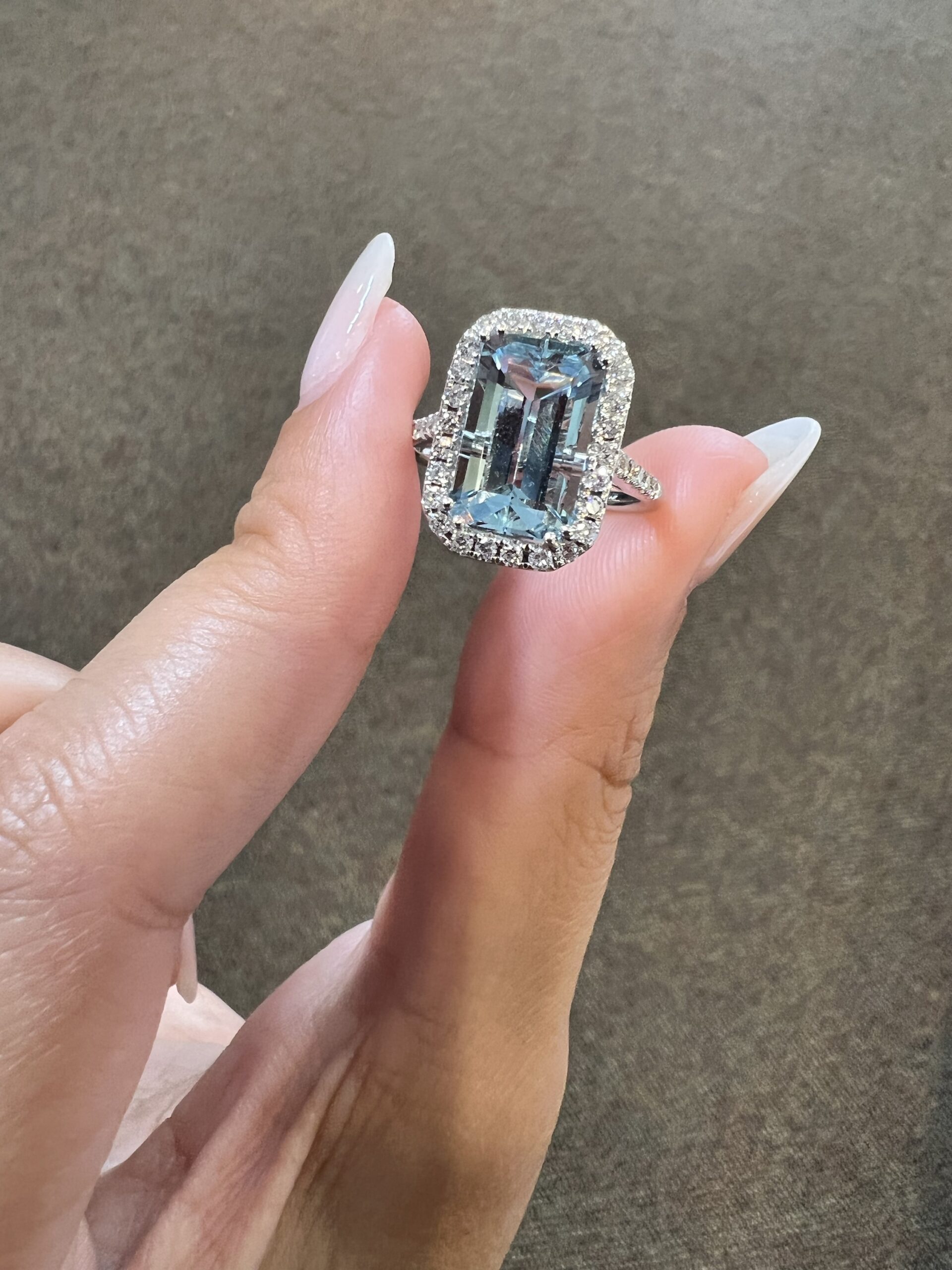 14k White Gold 3.00 Cttw Genuine Emerald Cut Aquamarine & Diamond Halo Ring - Image 8