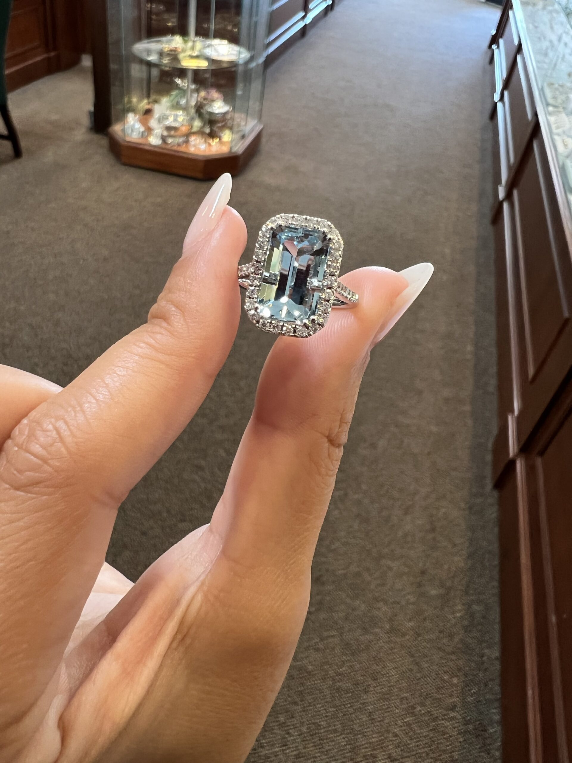 14k White Gold 3.00 Cttw Genuine Emerald Cut Aquamarine & Diamond Halo Ring - Image 11