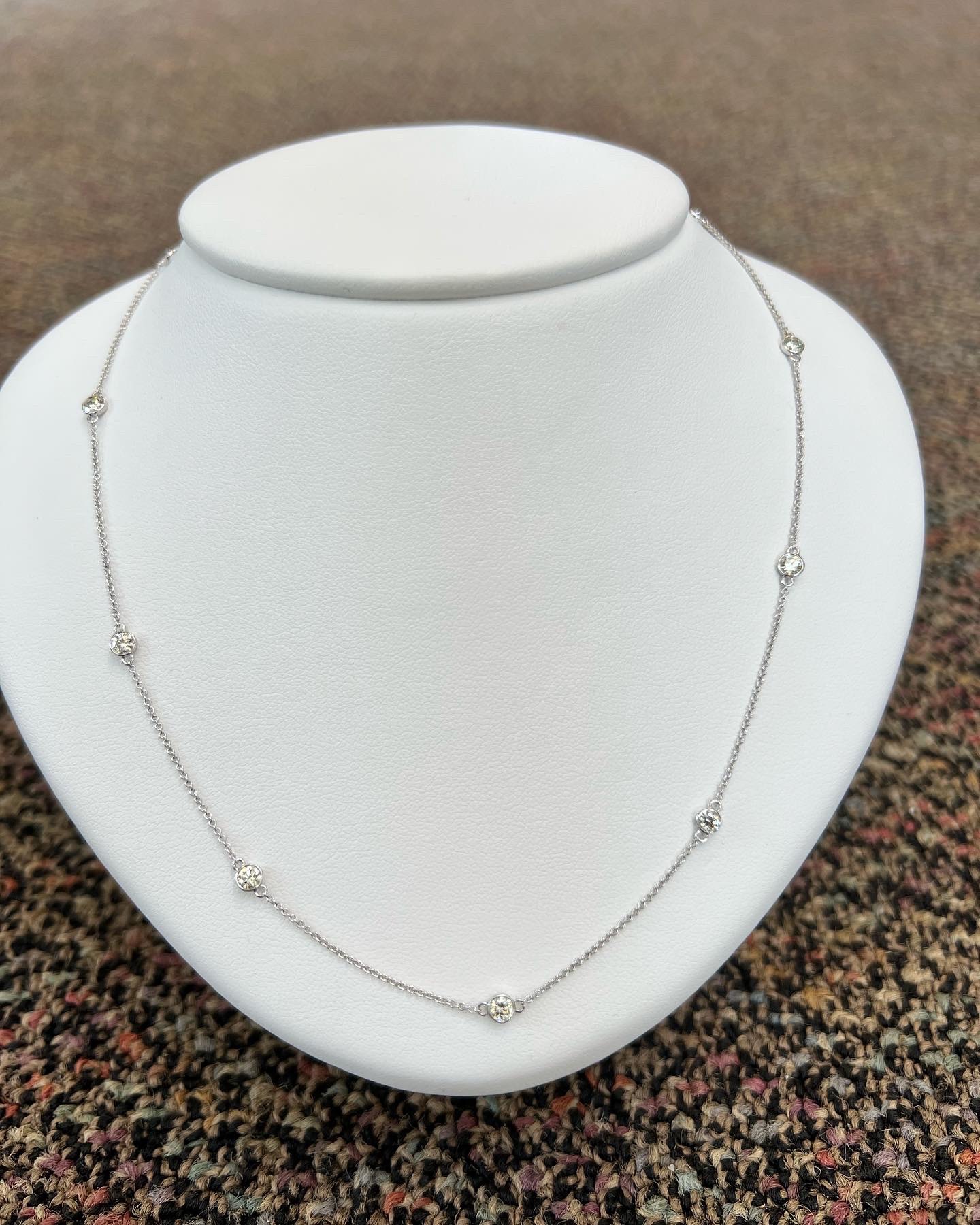 14k White Gold 1.00 Cttw Bezel Set Diamond By The Yard Necklace - Image 7