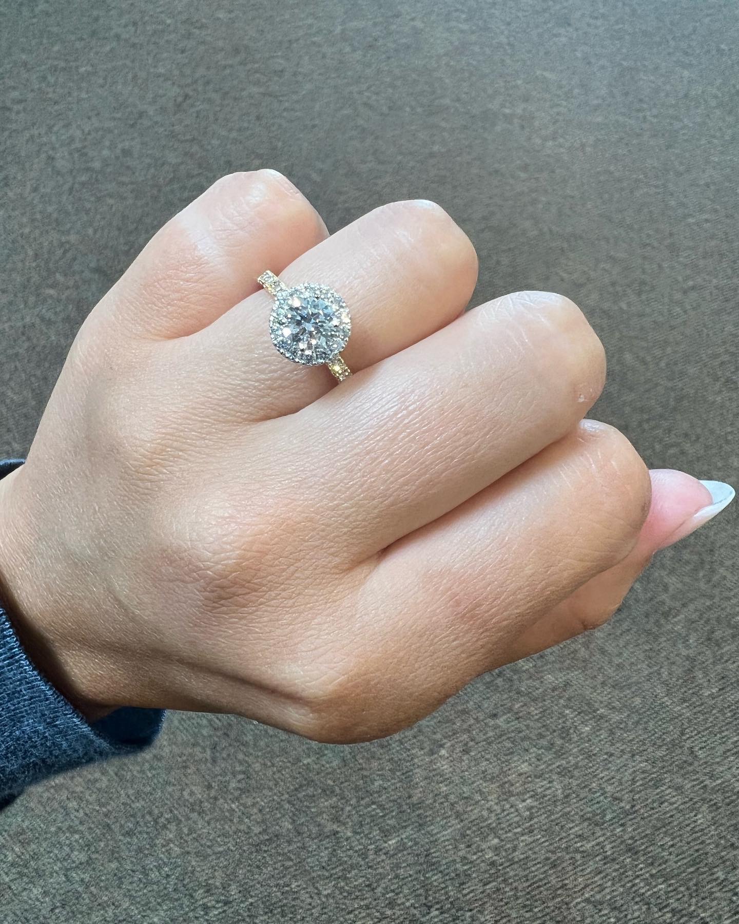 Custom Made 18k Yellow Gold & Platinum Genuine GIA Certified .80 Carat Round Brilliant Cut Diamond Halo Ring - Image 29